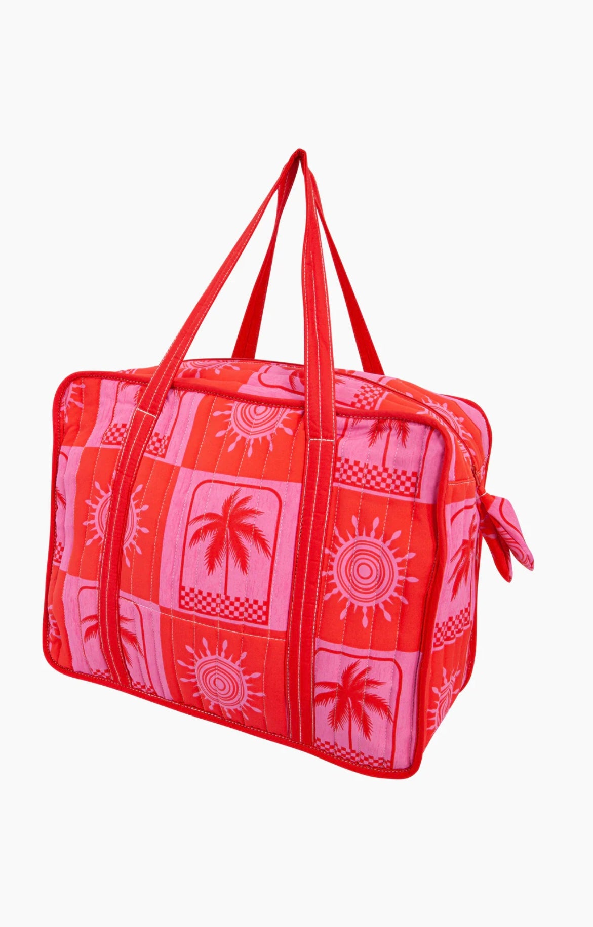 Palm Tree Double Handle Tote Bag in Red/Pink