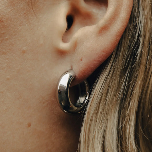 Silver Medium Leverback Bold Hoop Earrings