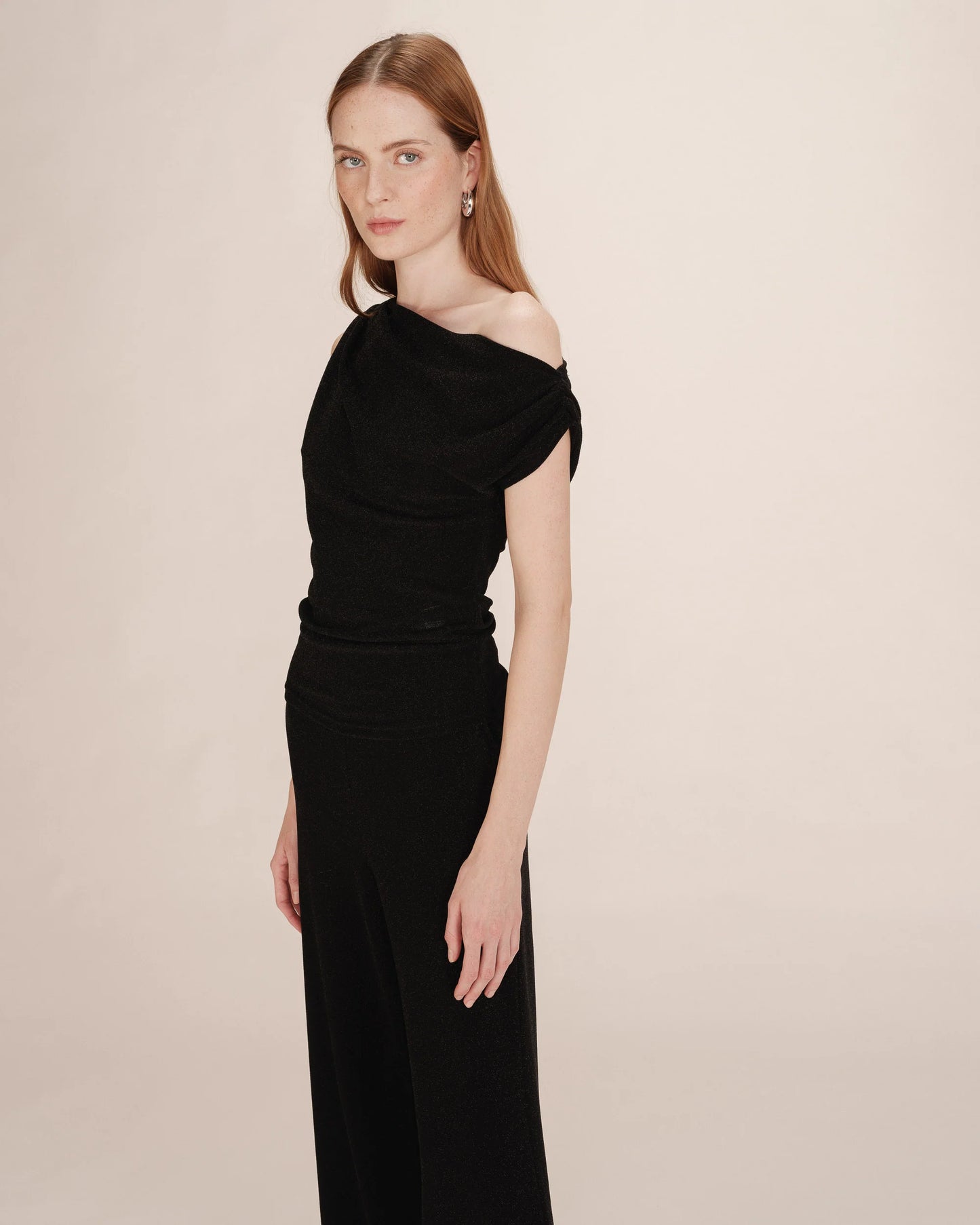 THAO ASYMMETRICAL LUREX TOP BLACK