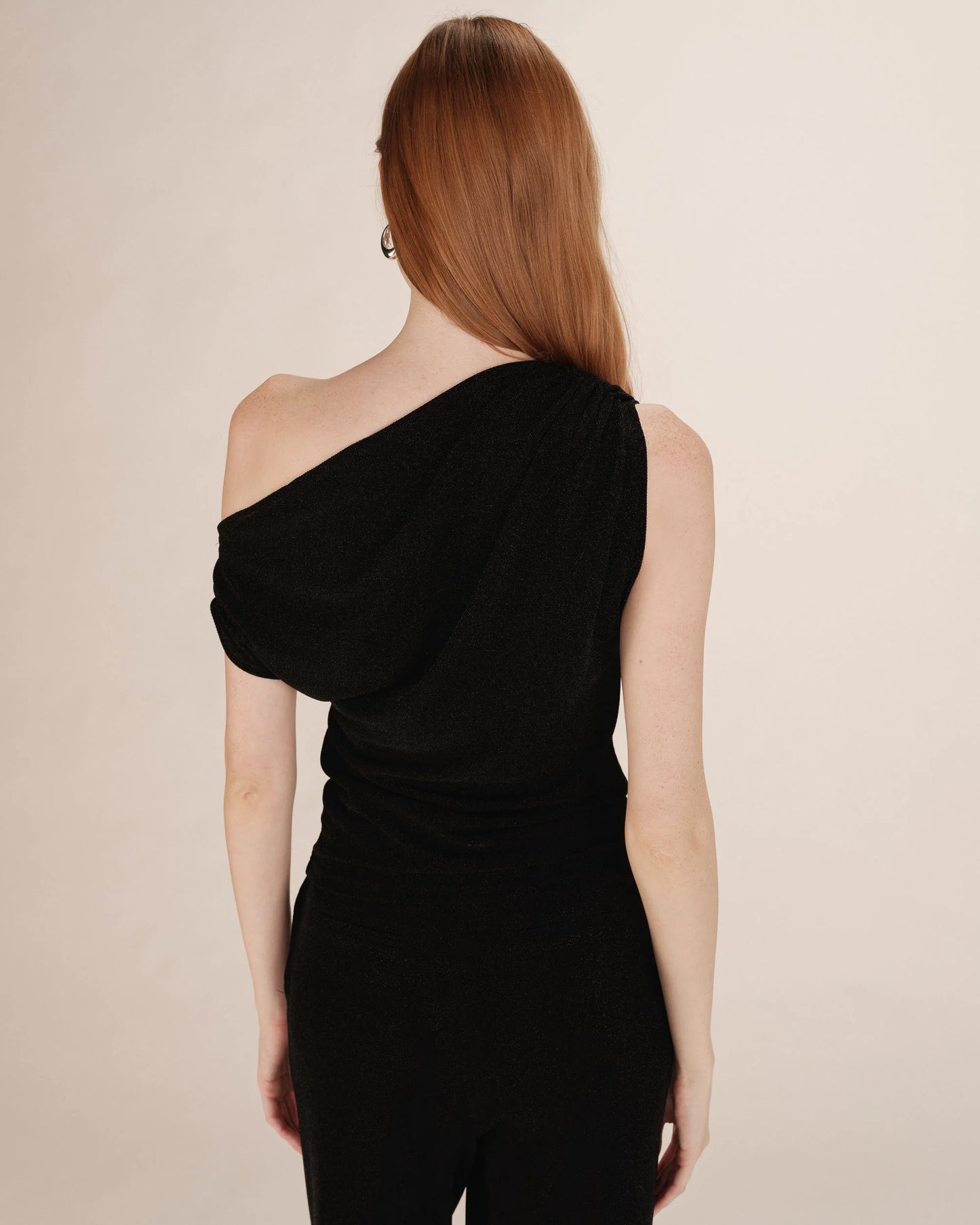 THAO ASYMMETRICAL LUREX TOP BLACK