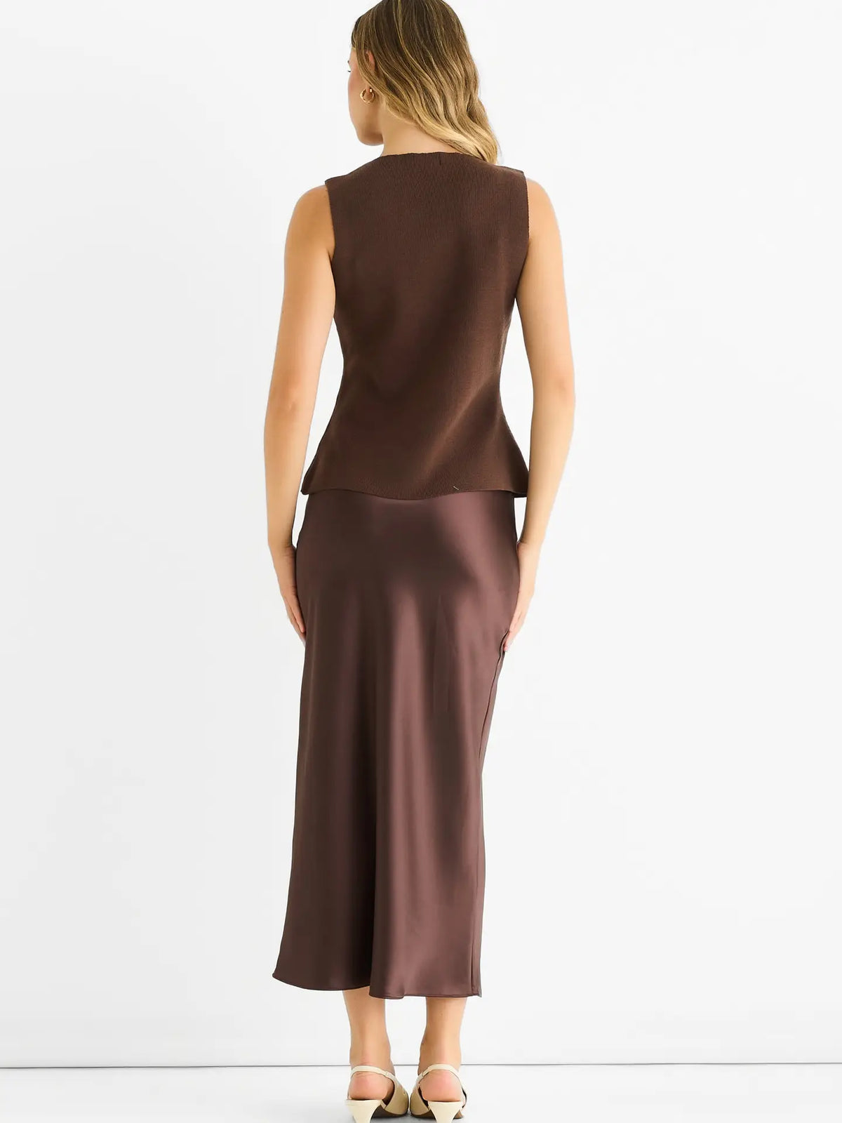 Chocolate Button Front Compact Knit Waistcoat