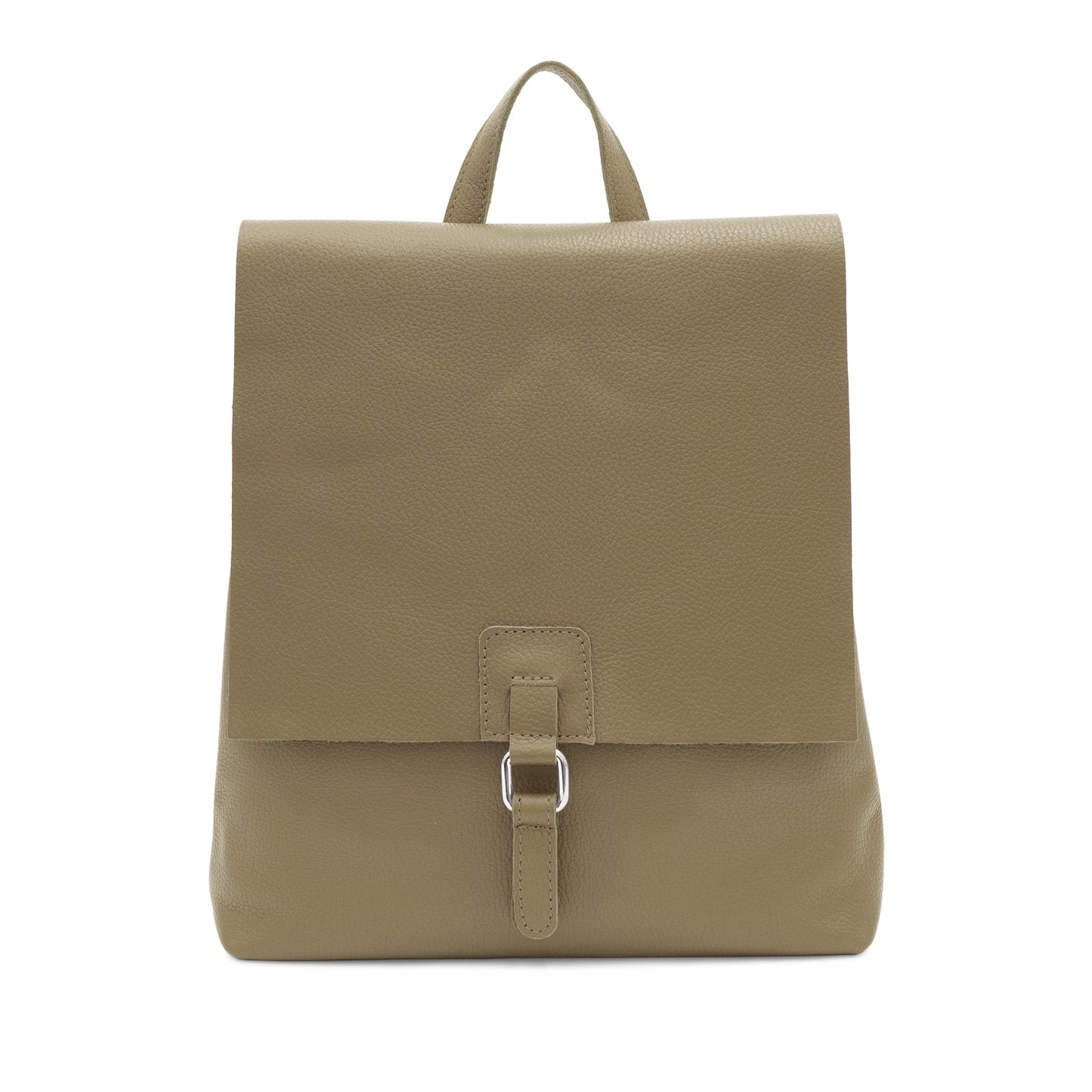 Leather Square Buckle Backpack Dark Beige