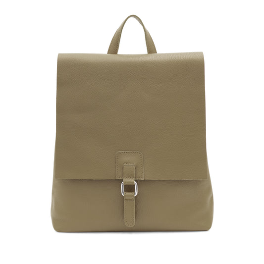 Leather Square Buckle Backpack Dark Beige