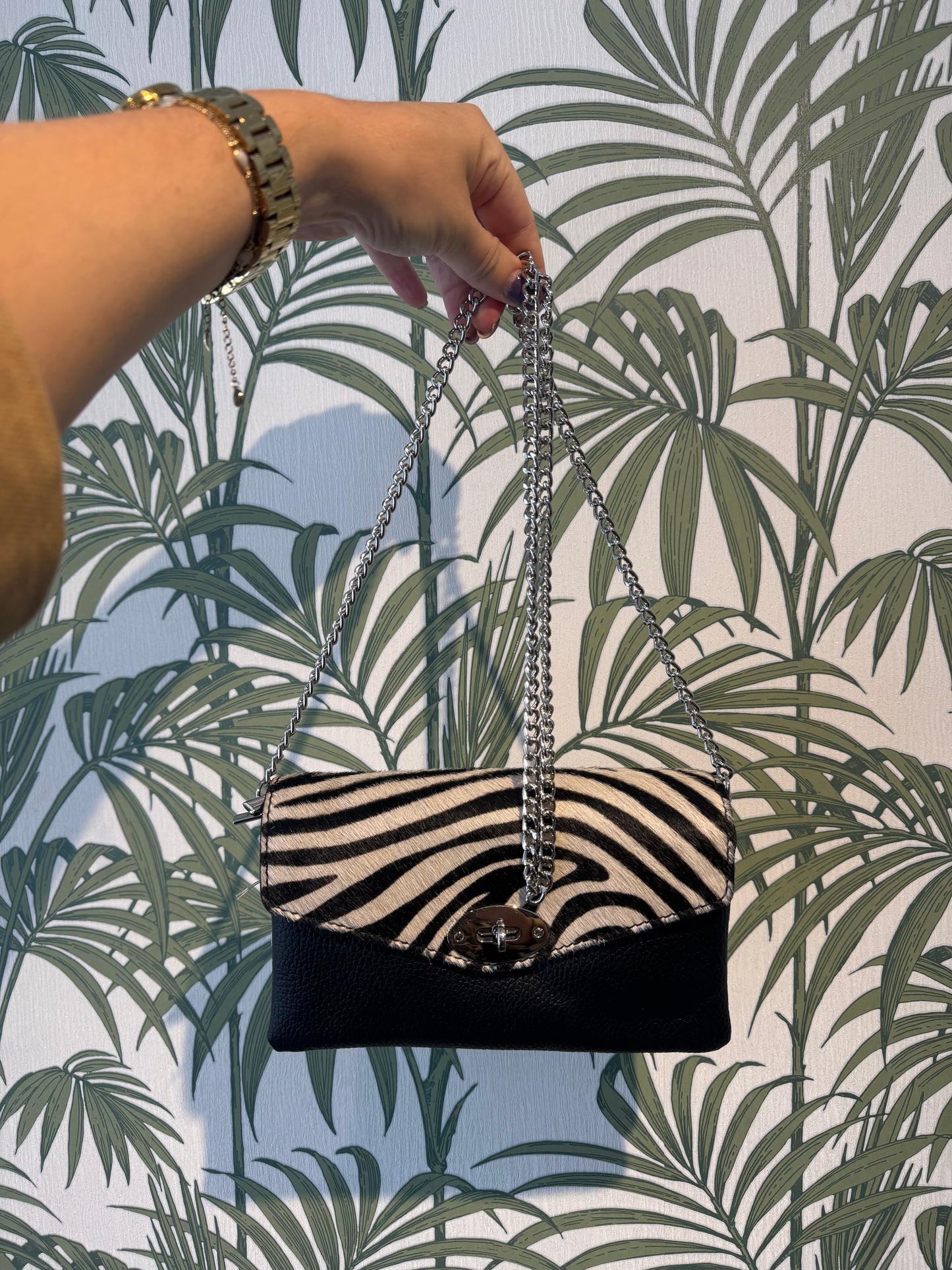 Animal Print Leather Two Compartments Crossbody Zebra