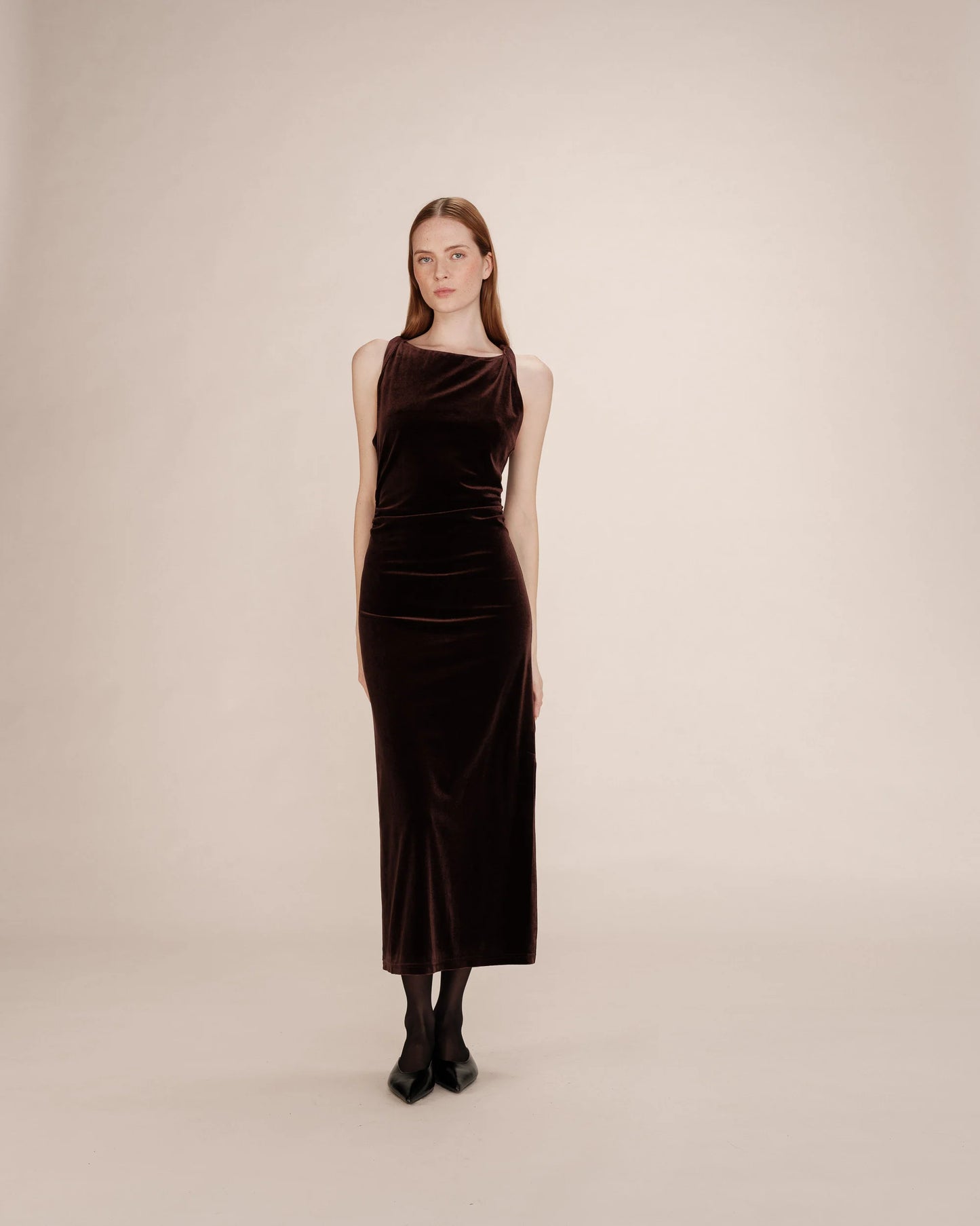 TIVOLI LONG VELVET DRESS CHOCOLAT