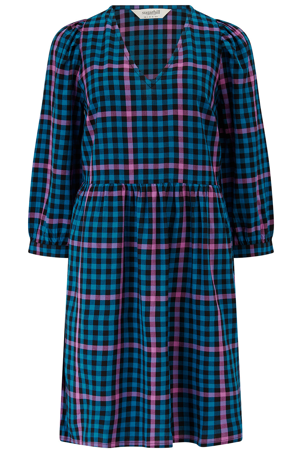 Nigella Mini Smock Dress - Black/Teal, Twilight Gingham