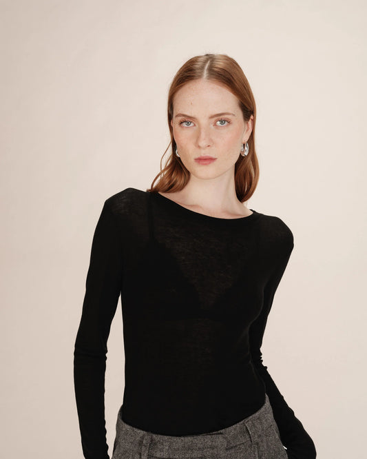 TONI BLACK SHEER JERSEY TOP