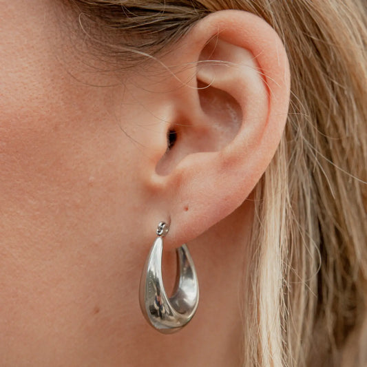Silver Bold Crescent Hoop Earrings Waterproof