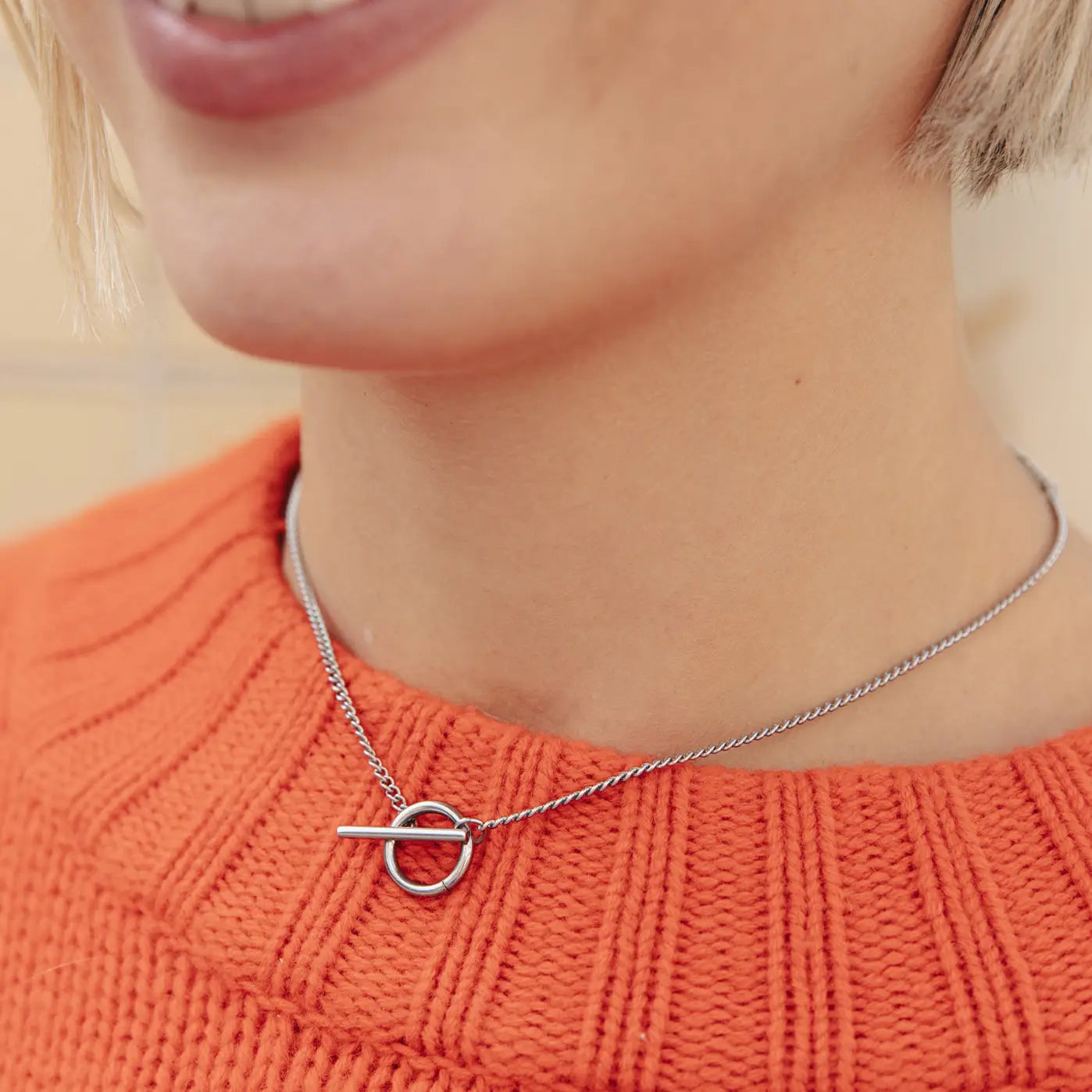 Silver Herringbone Toggle Chain Necklace
