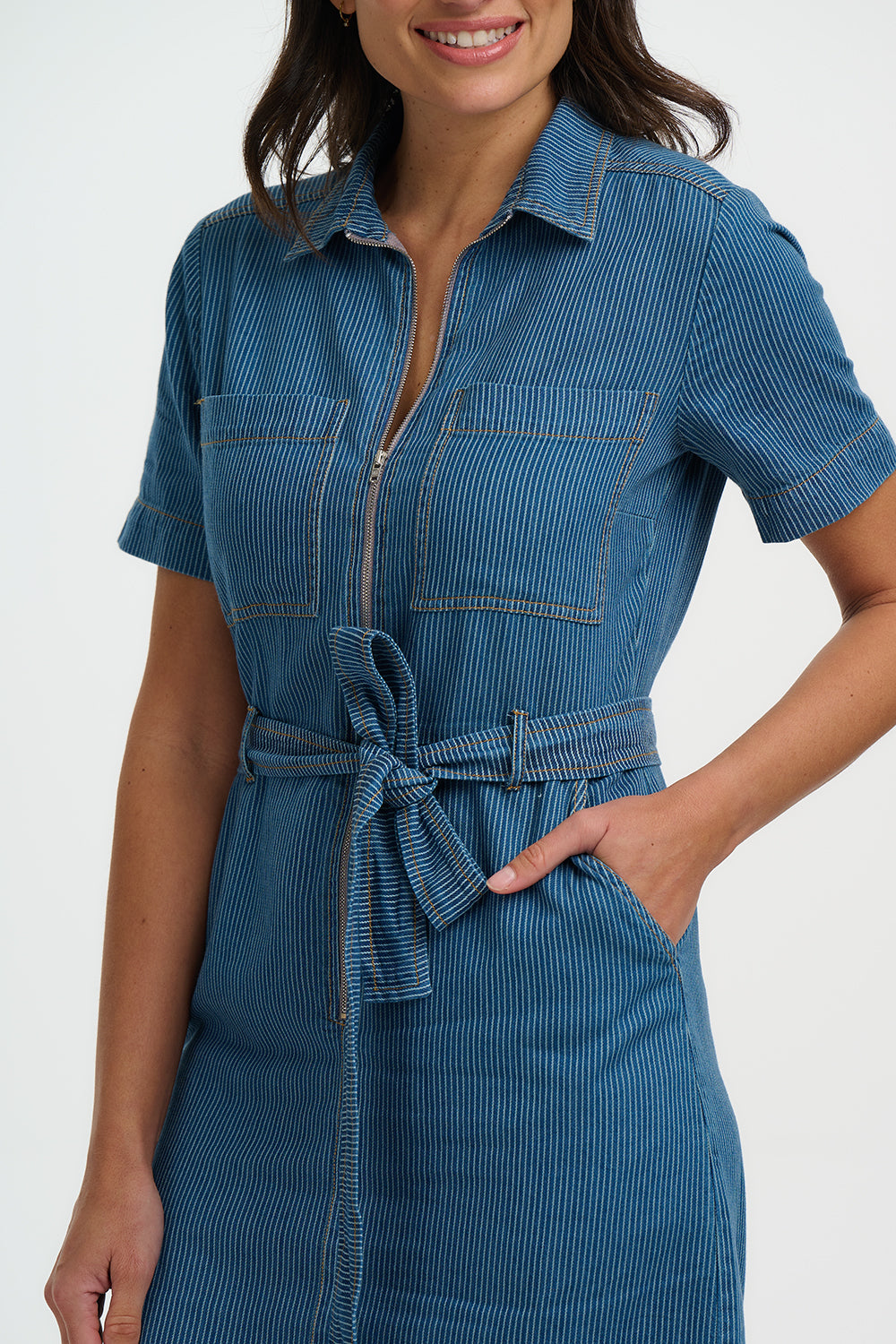 Tasha Mini Dress - Blue Stripe Denim