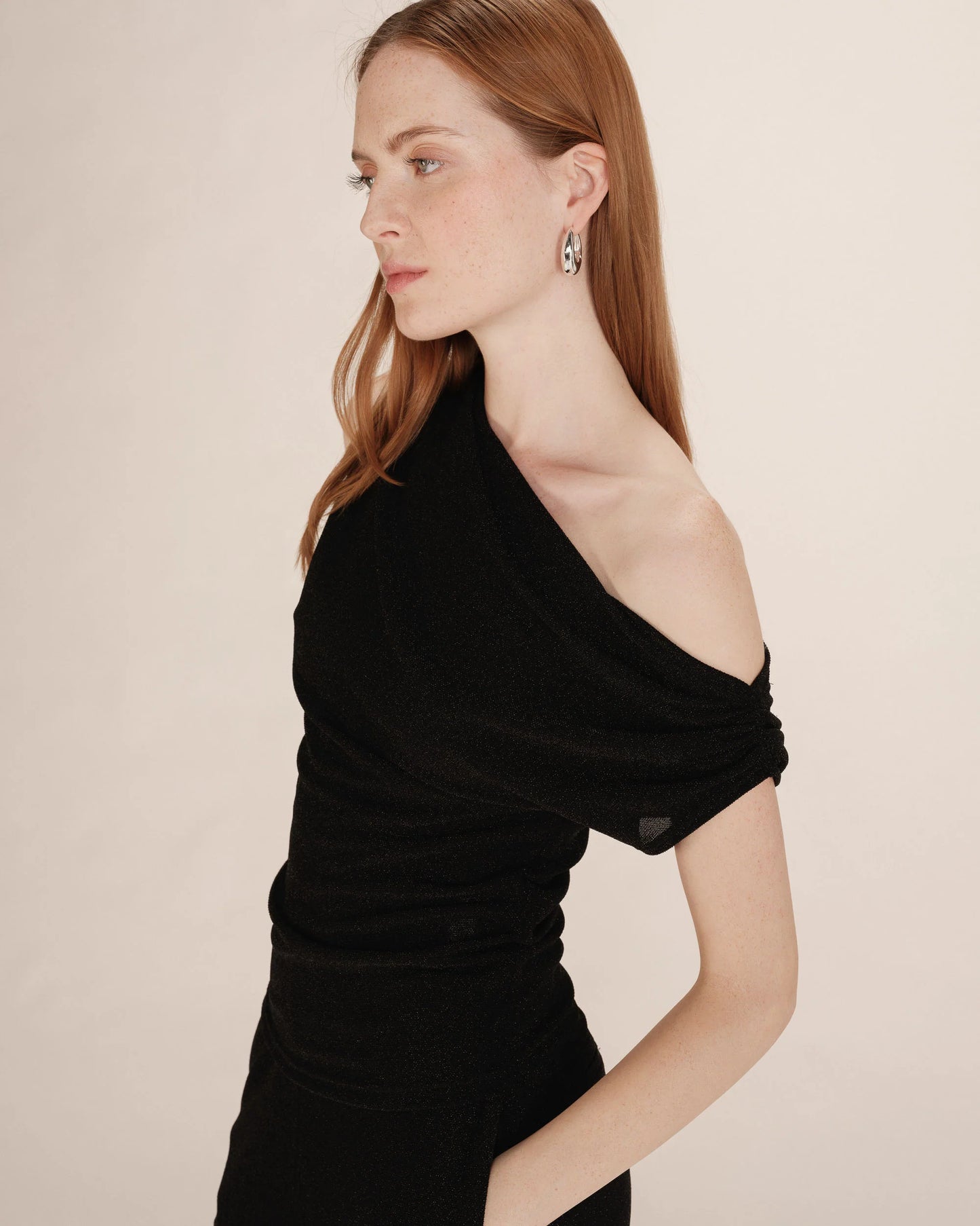 THAO ASYMMETRICAL LUREX TOP BLACK