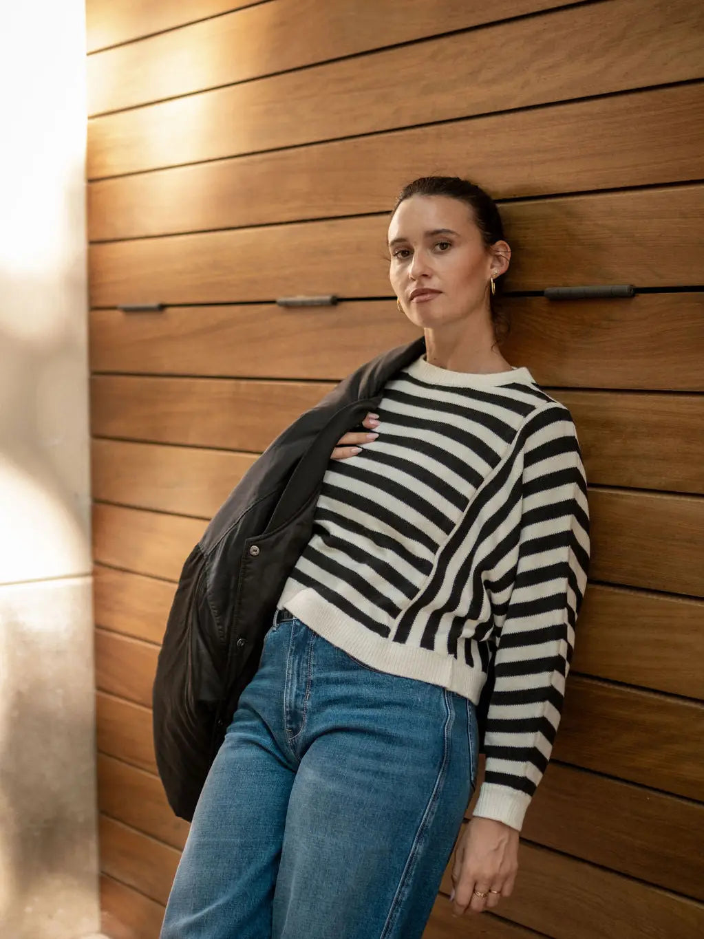 White Recycle Contrast Stripe Loose Fit Knit Jumper