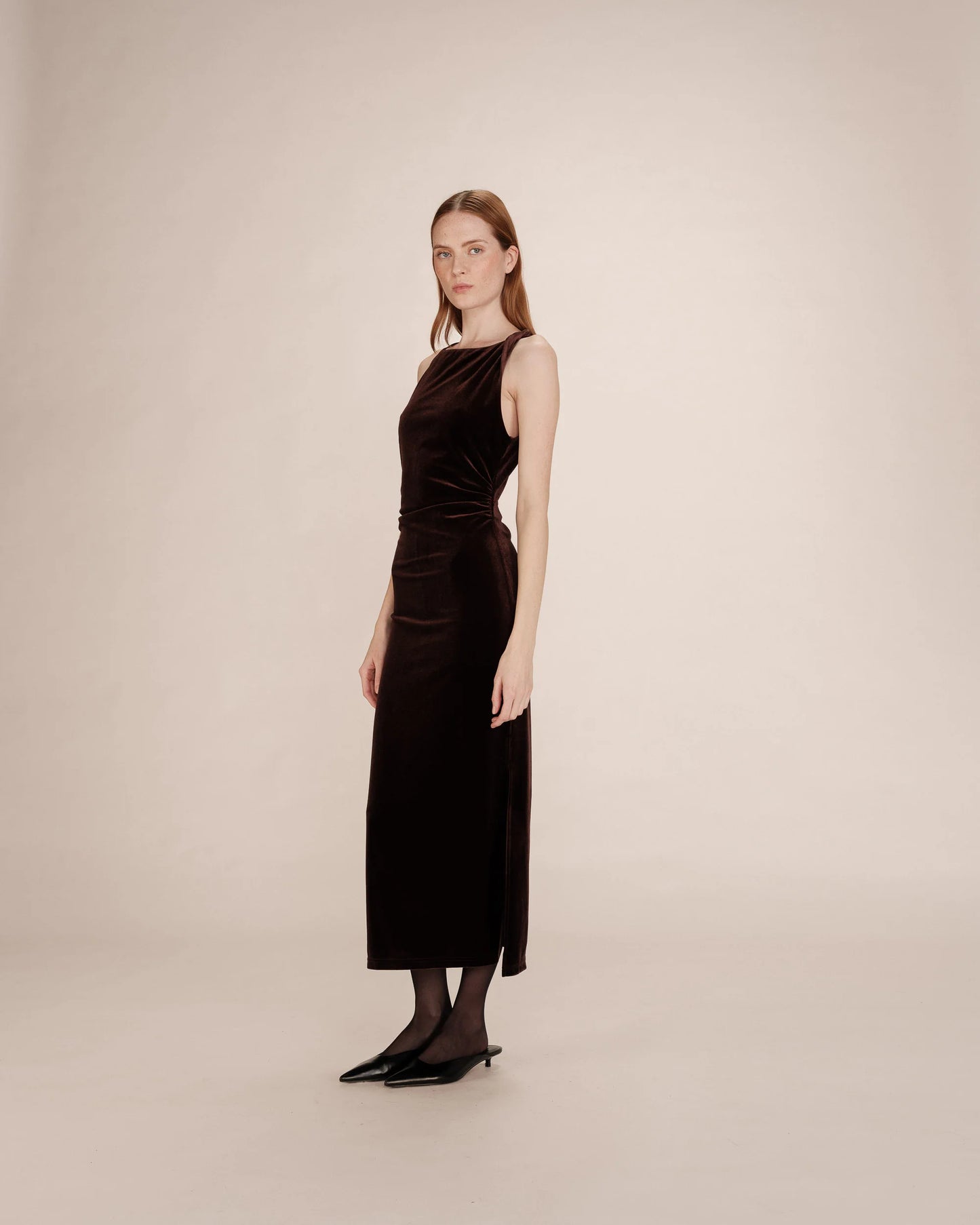 TIVOLI LONG VELVET DRESS CHOCOLAT