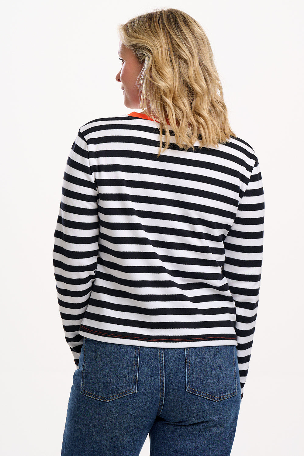 Vienna Jersey Top White / Black Striped Orange