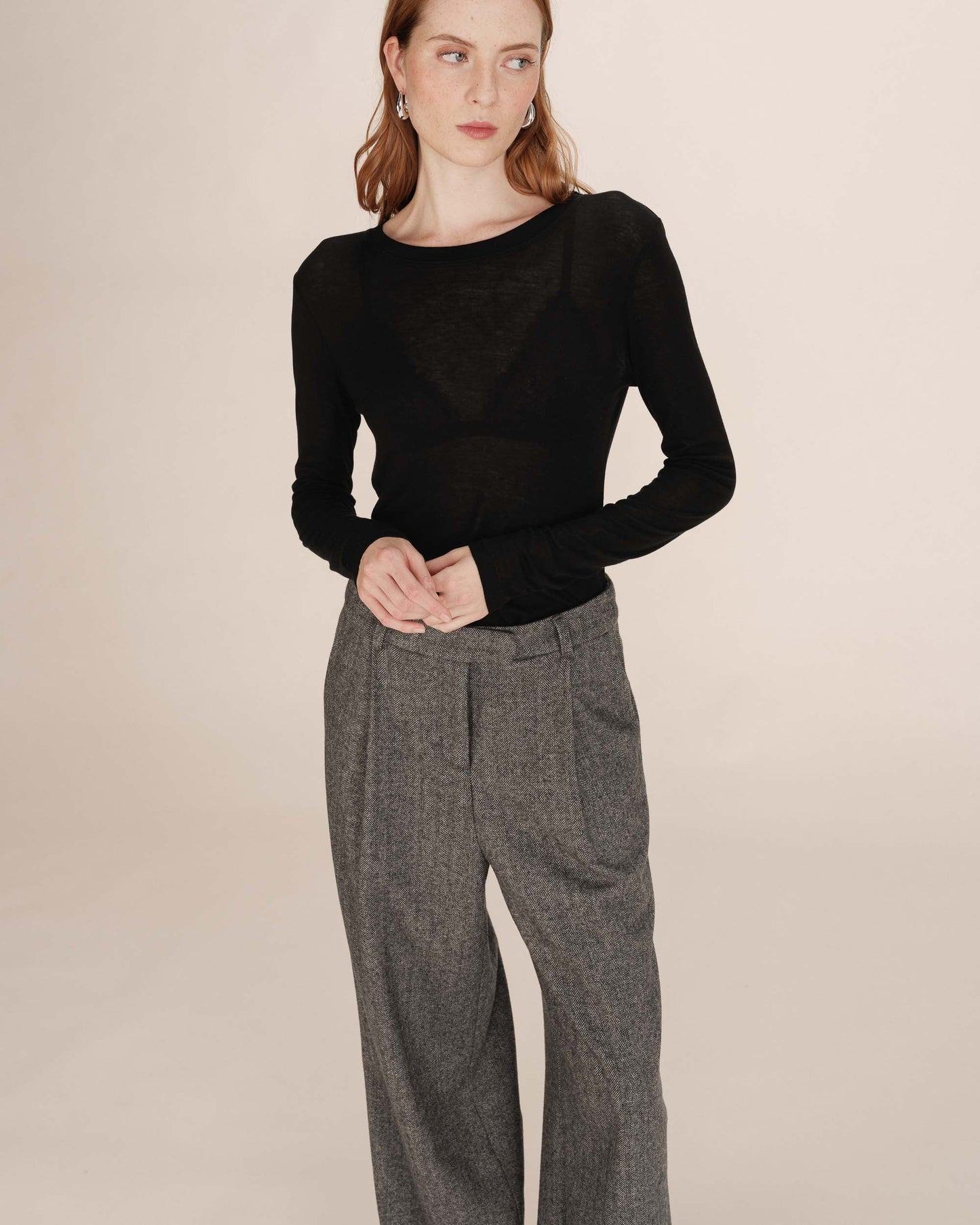 TONI BLACK SHEER JERSEY TOP