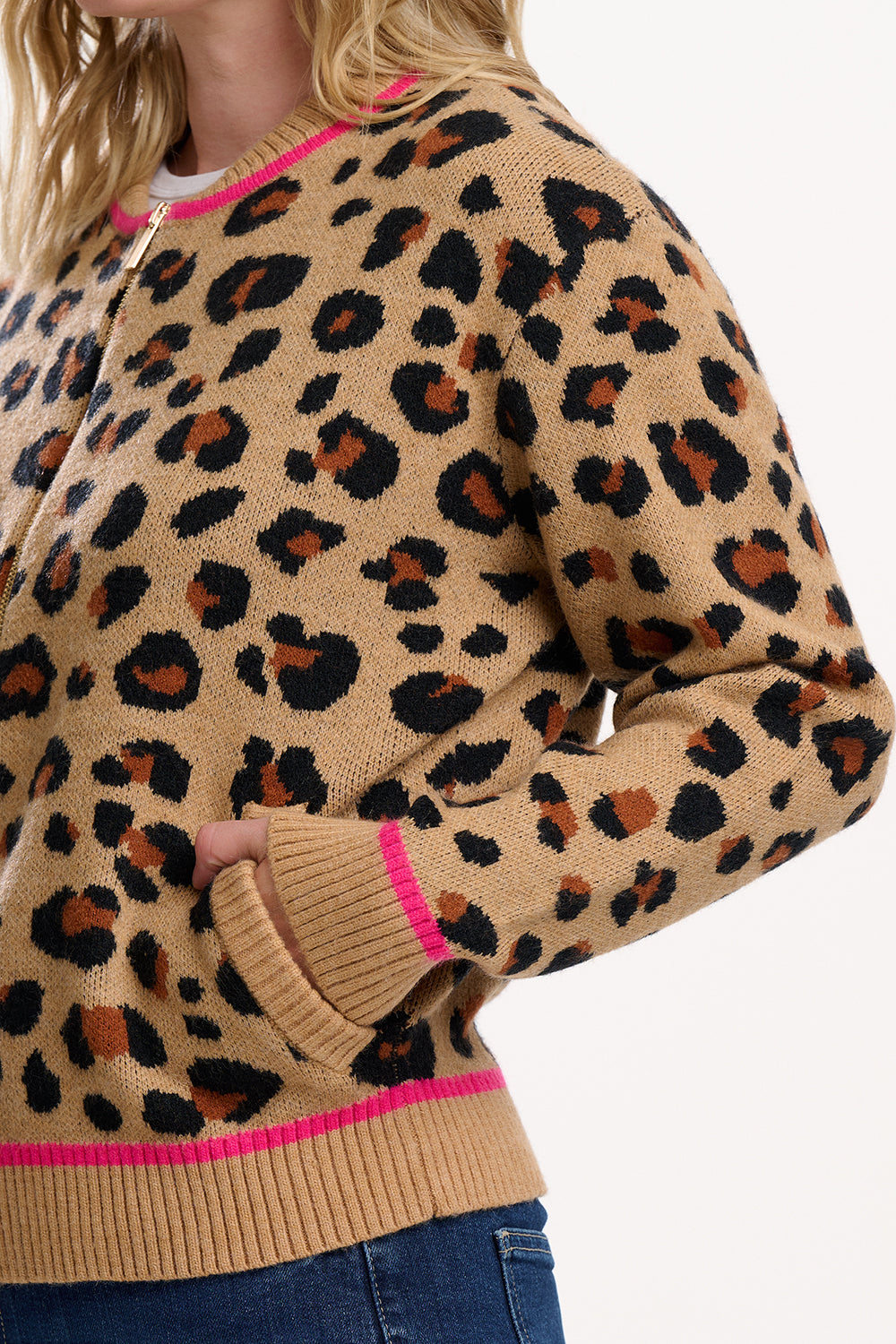 Solana Knitted Bomber - Tan/Black, Natural Leopard