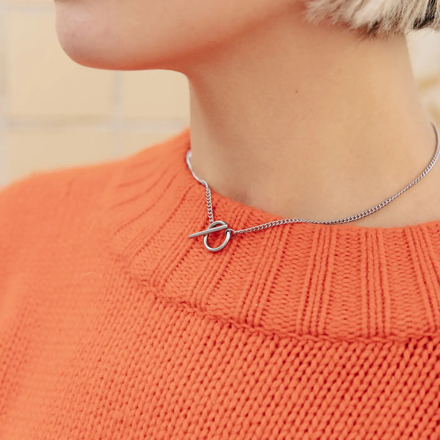 Silver Herringbone Toggle Chain Necklace