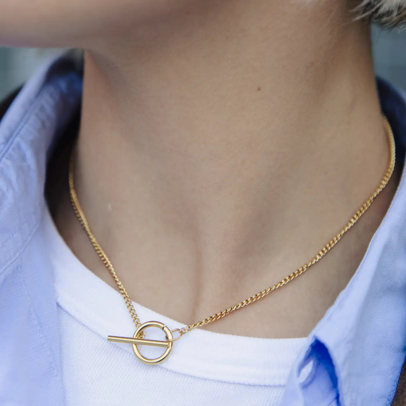 Gold Herringbone Toggle Chain Necklace