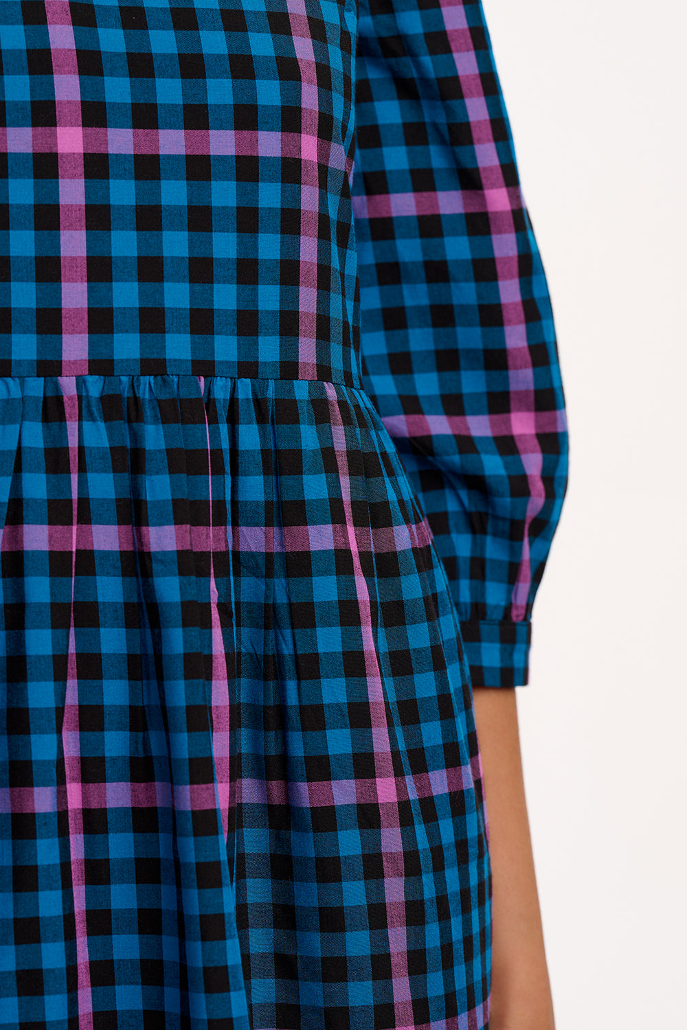 Nigella Mini Smock Dress - Black/Teal, Twilight Gingham