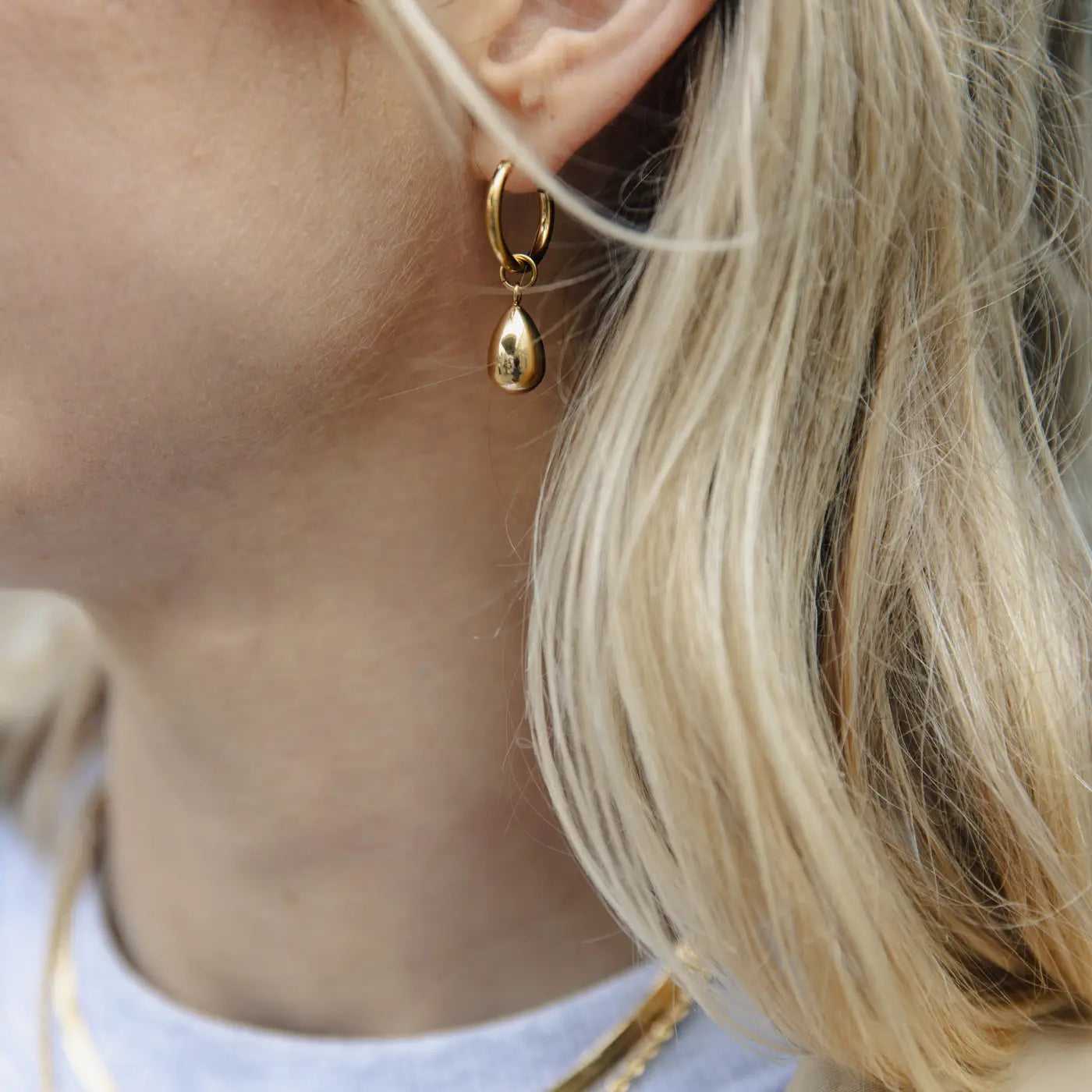 Gold Drop Hoop Earrings