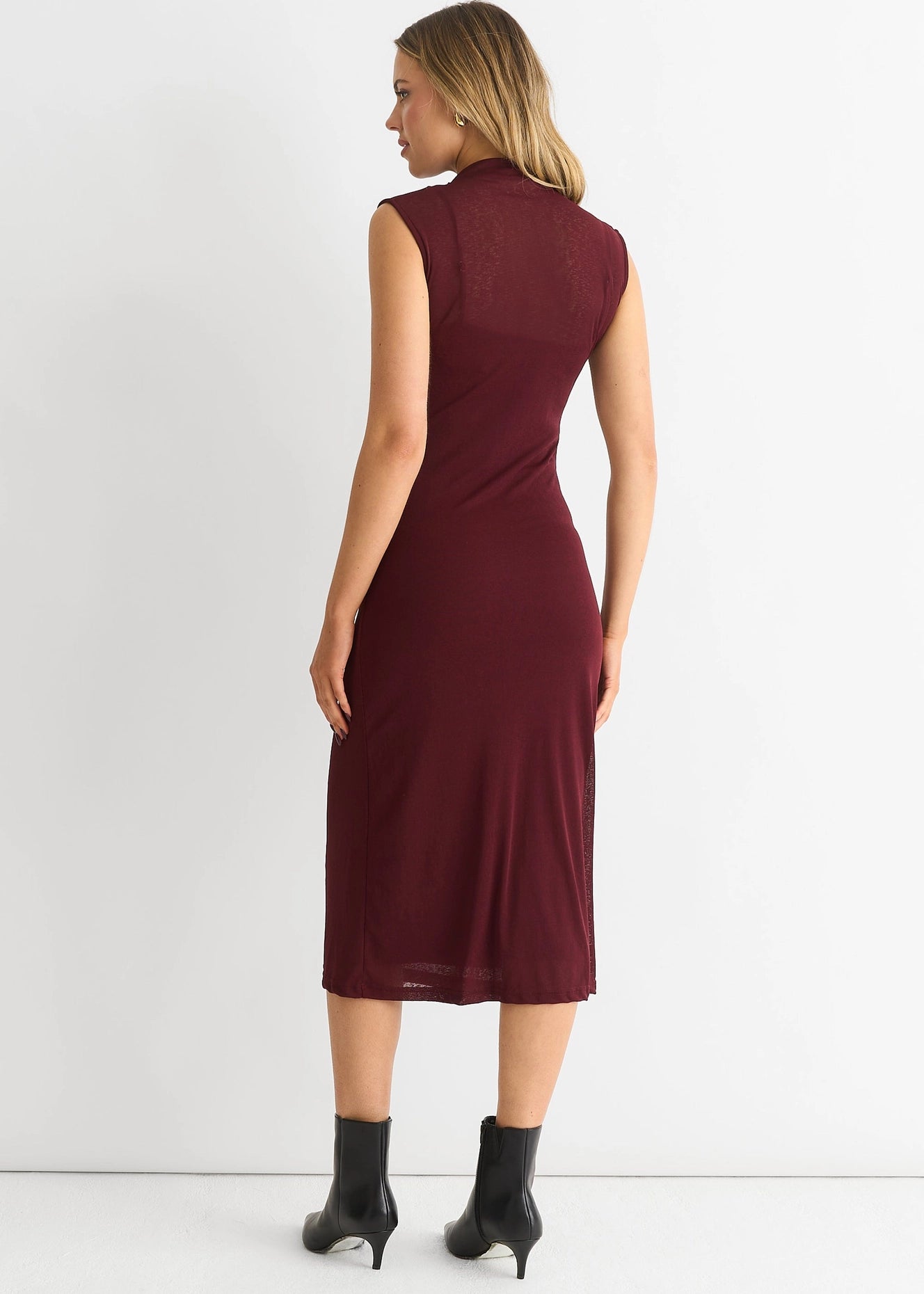 Burgundy Mesh Midi Dress