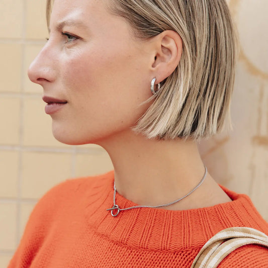 Silver Herringbone Toggle Chain Necklace