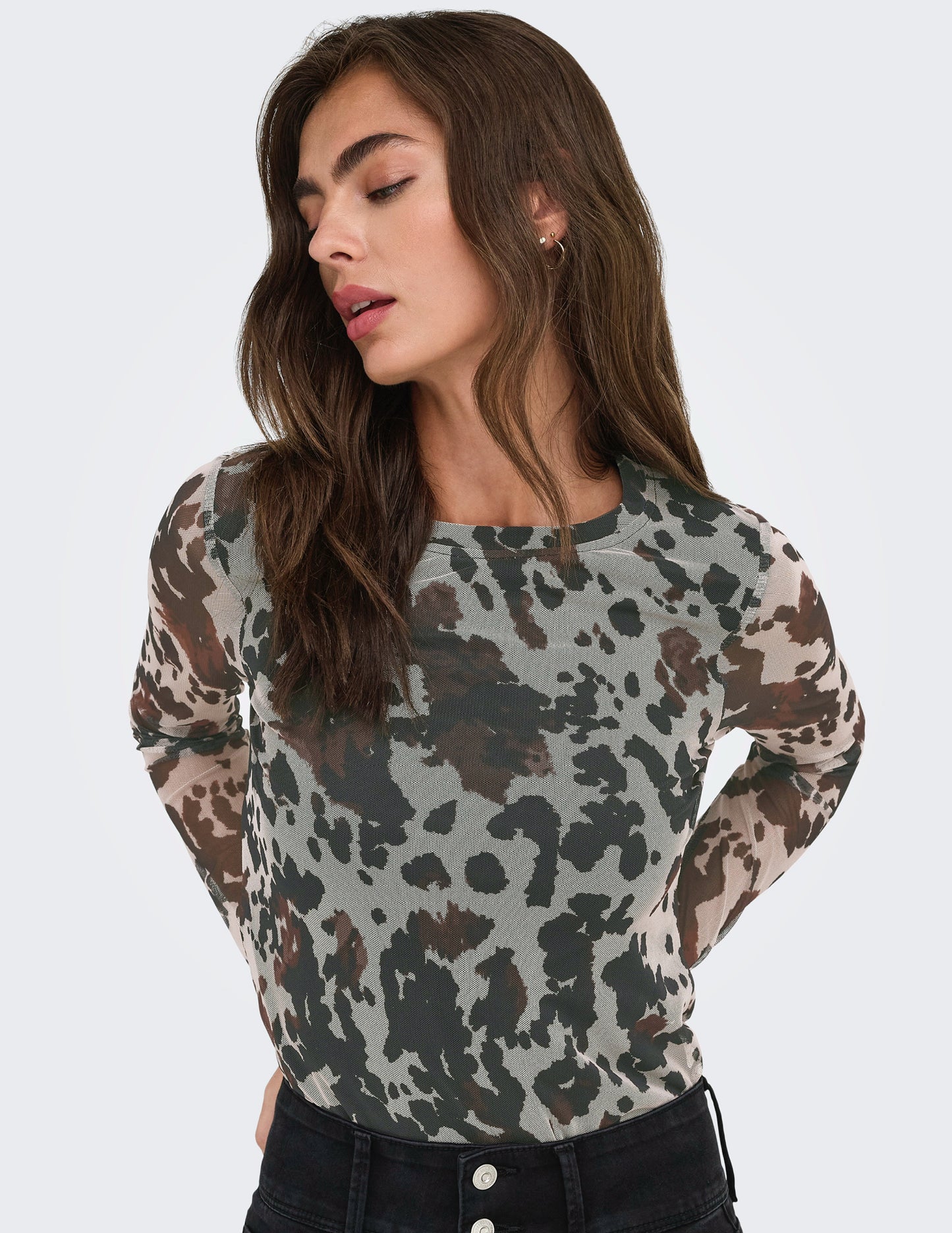 ONLNOVA MESH COWPRINT TOP