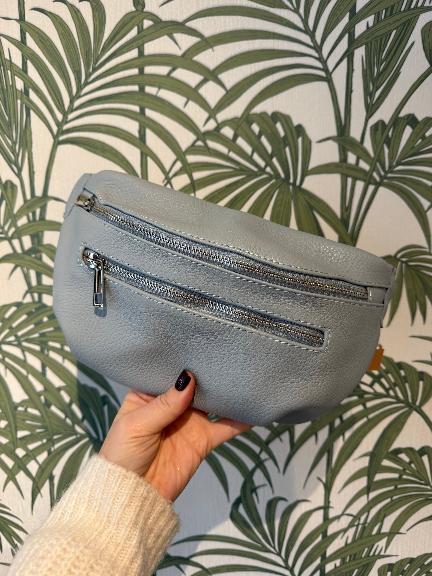 Leather Sling Bag with Purse Light Gray