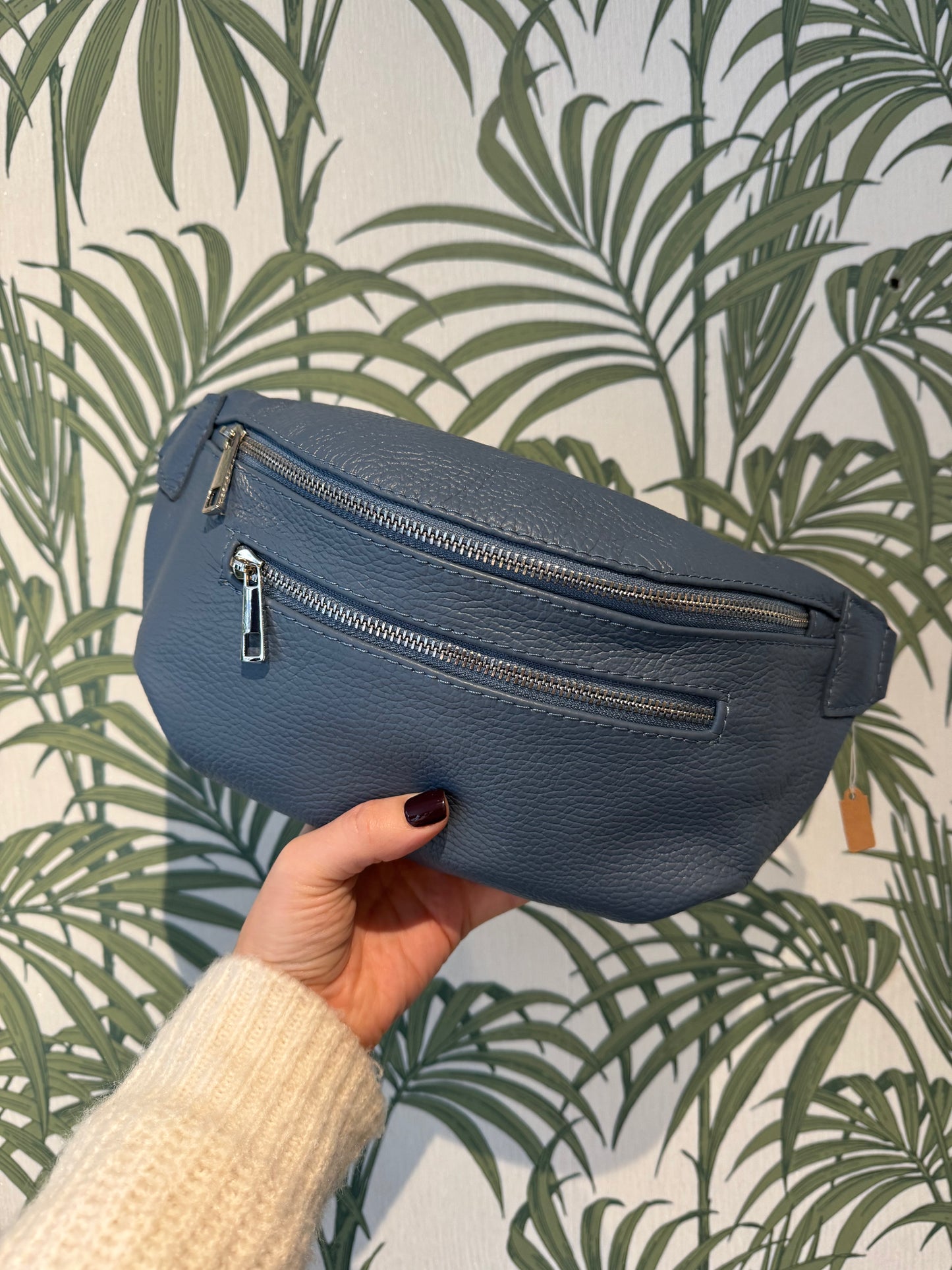 Leather Sling Bag with Purse Dusty Blue