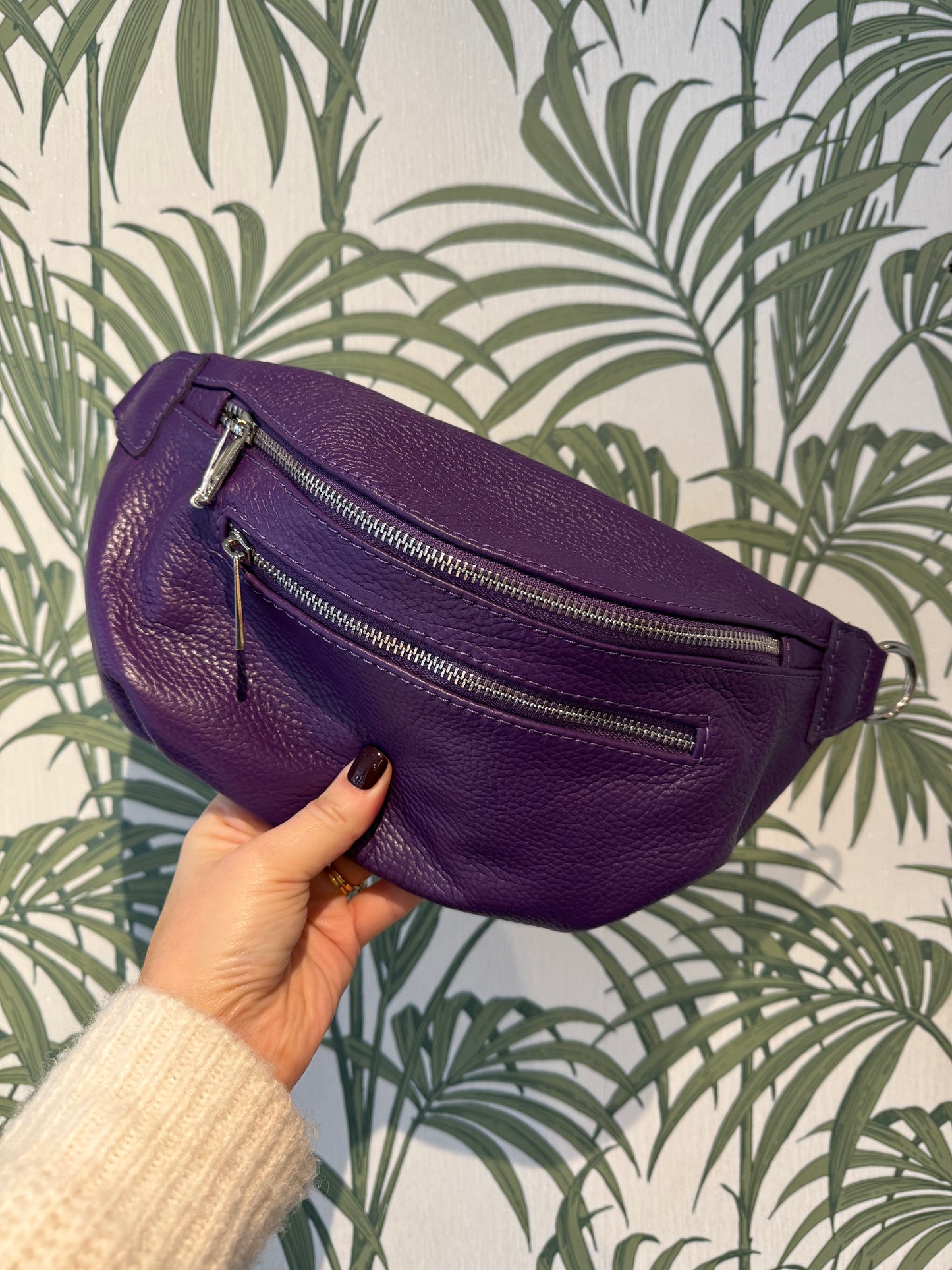 Leather Sling Bag with Purse Purple