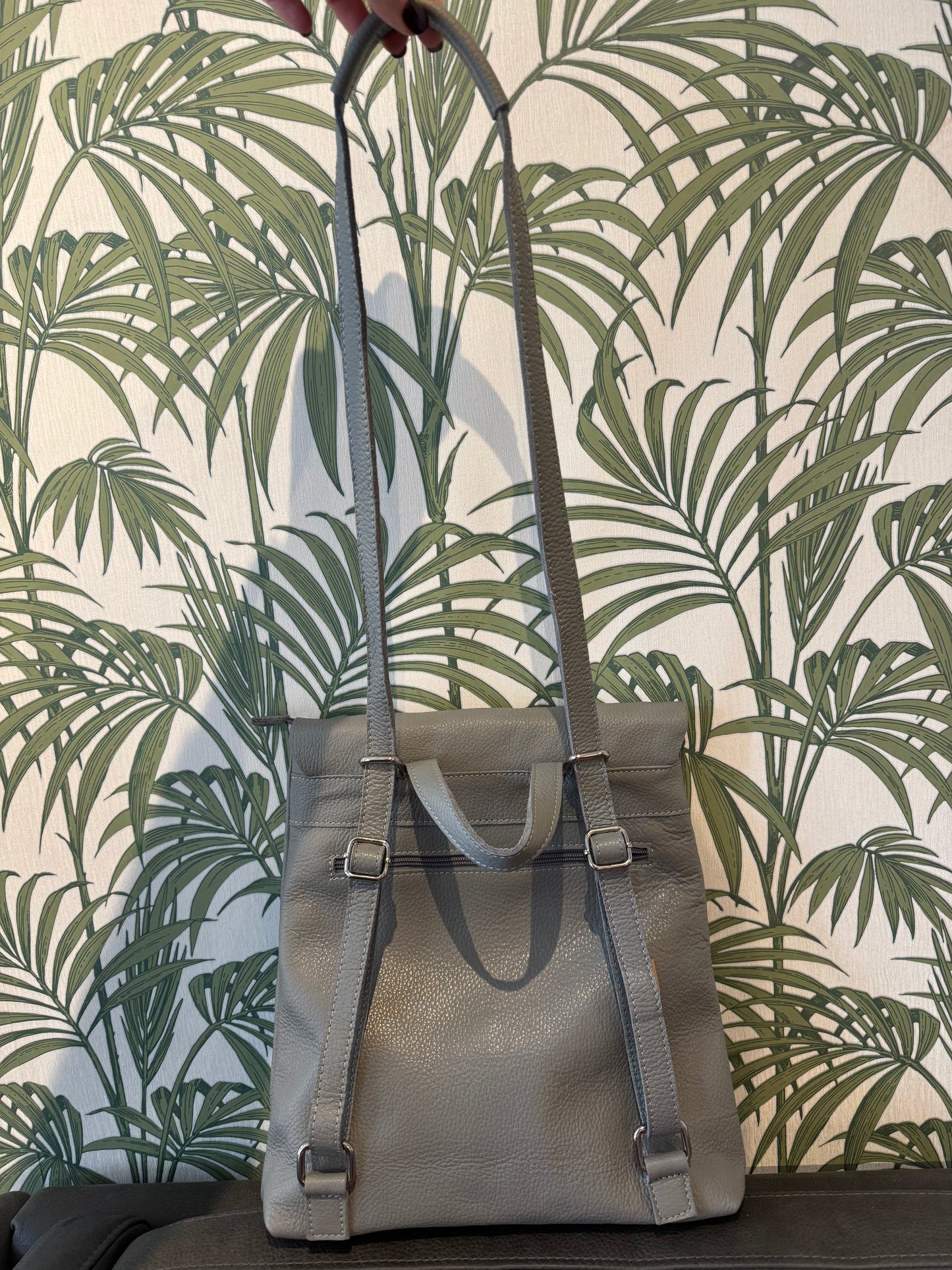Leather Square Buckle Backpack Light Blue