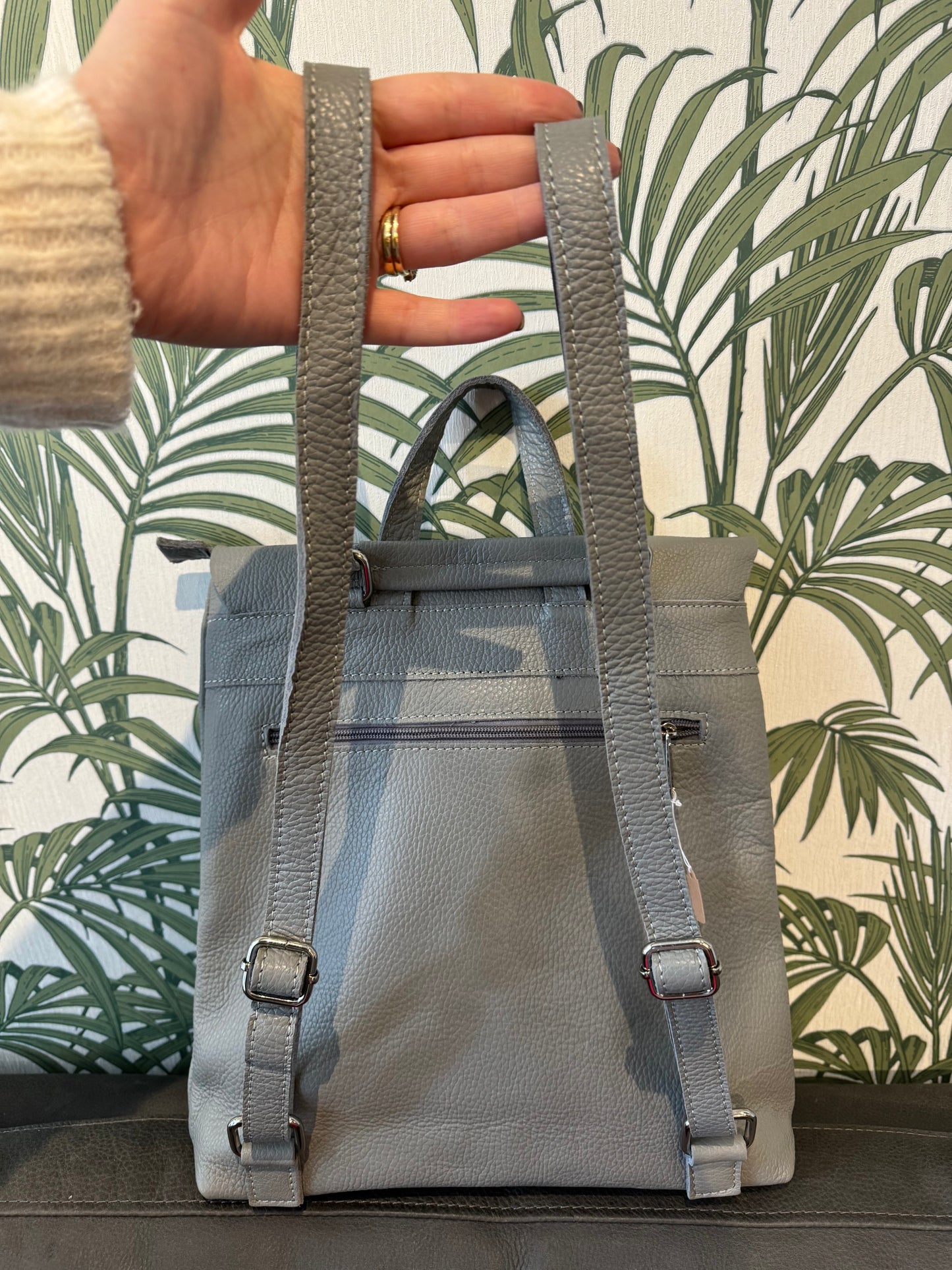 Leather Square Buckle Backpack Light Blue