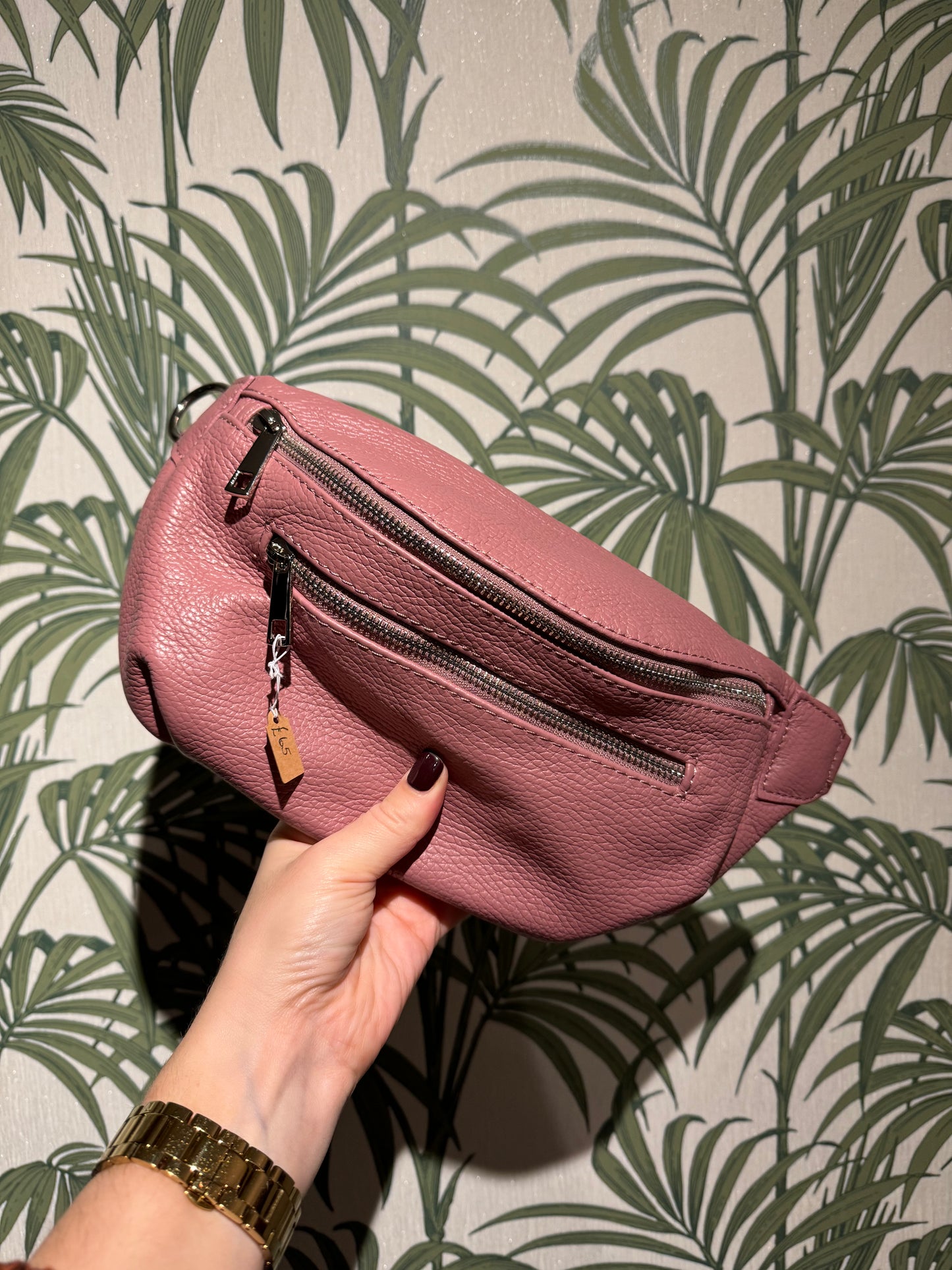 Leather Sling Bag with Purse Dusty Pink