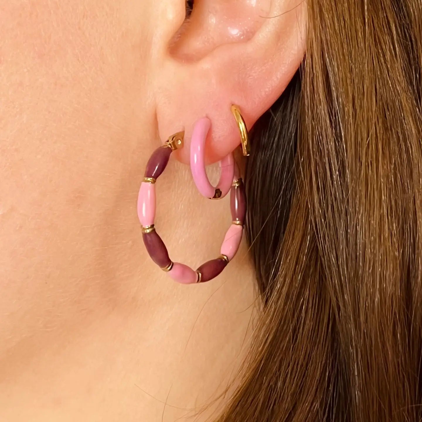 Everyday Candy Stripe Hoops Pink and Maroon