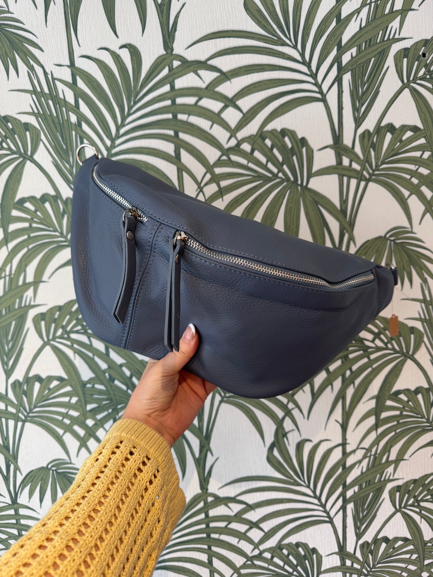 Leather Large Sling Bag Dusty Blue