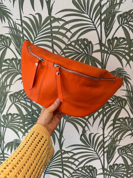 Leather Large Sling Bag Orange