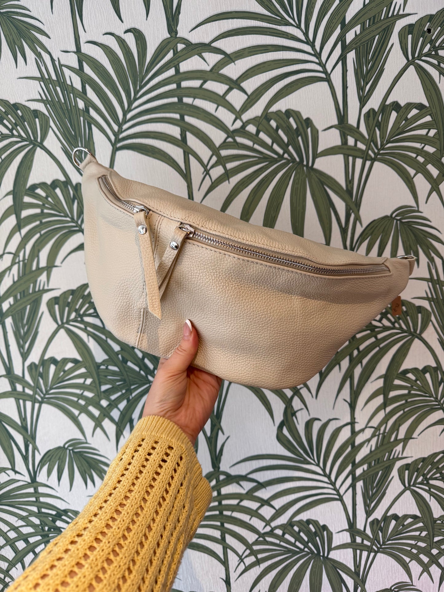 Leather Large Sling Bag Stone