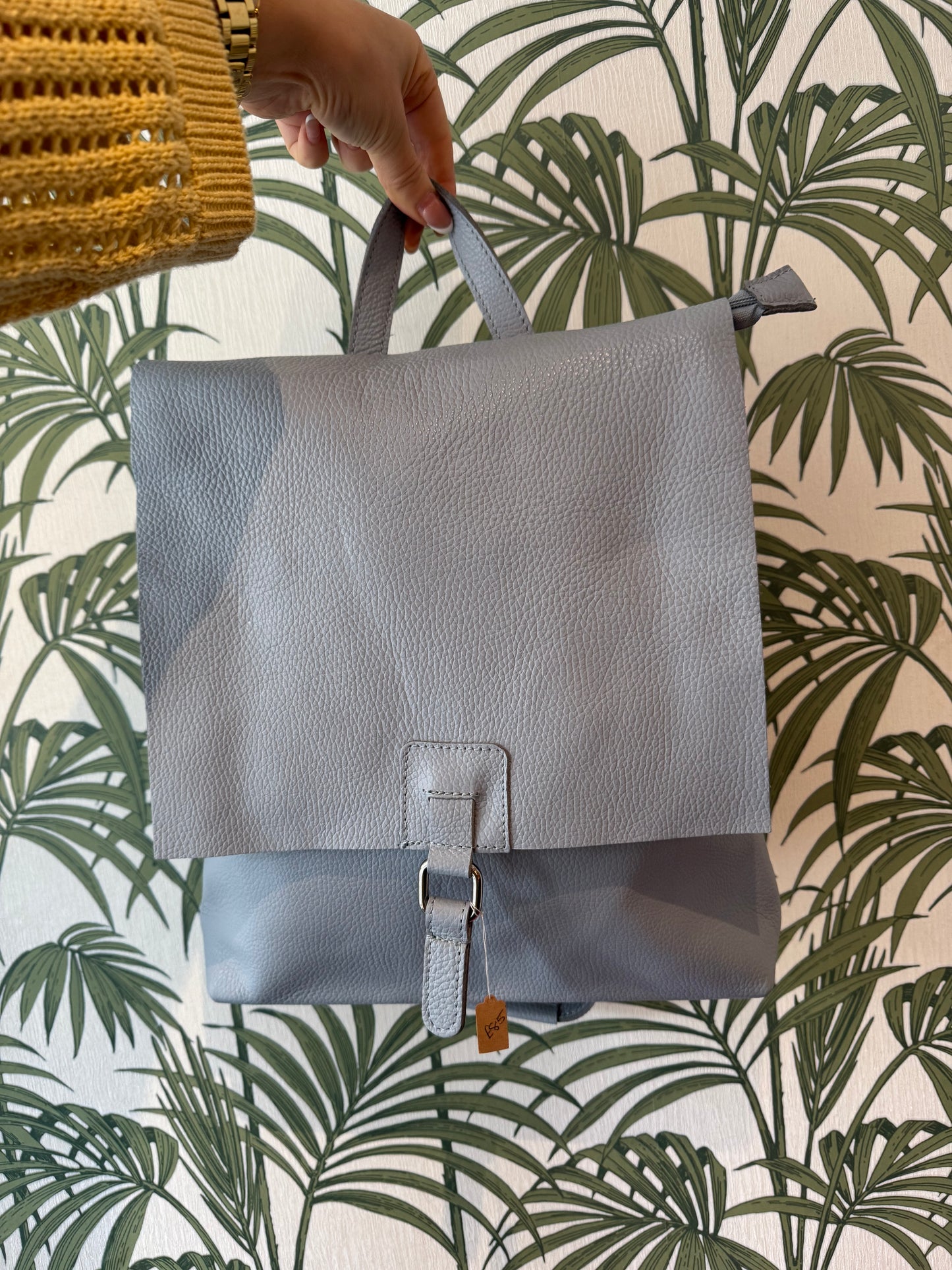 Leather Square Buckle Backpack Light Blue