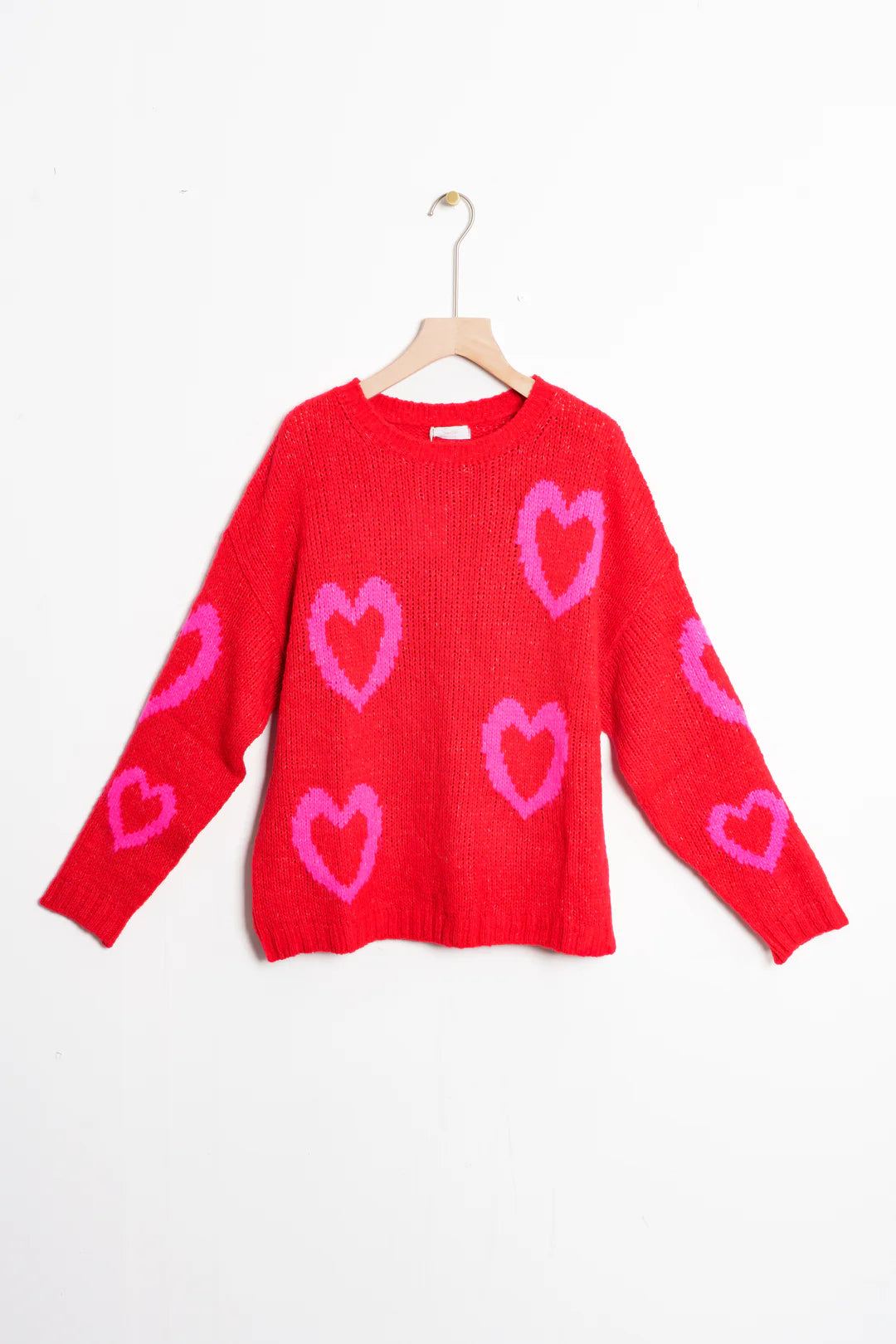 Millie Wool Blend Jumper - Red/Fuchsia, Love Hearts