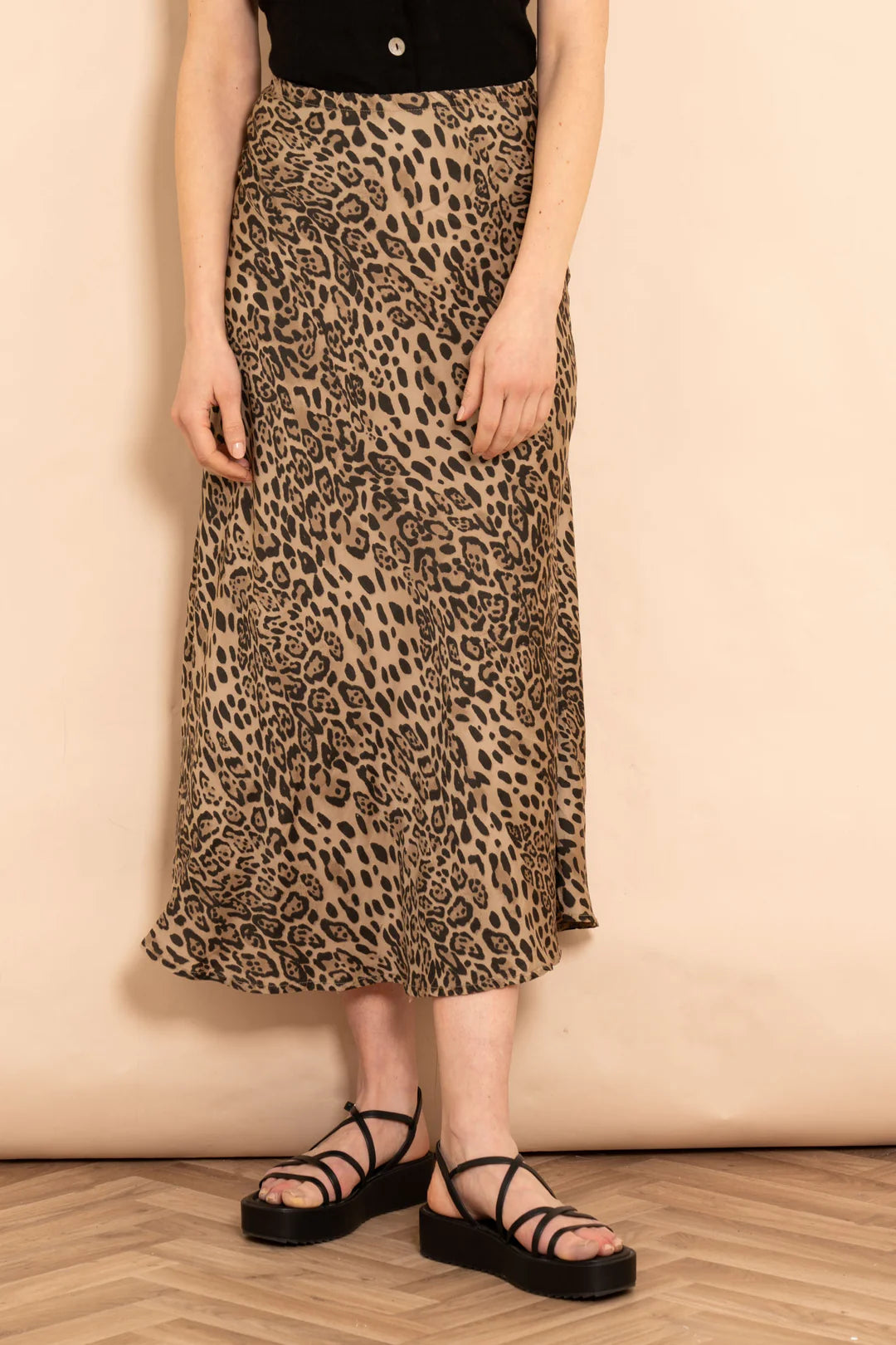 Cassie Midi Slip Skirt - Neutral, Leopard Print