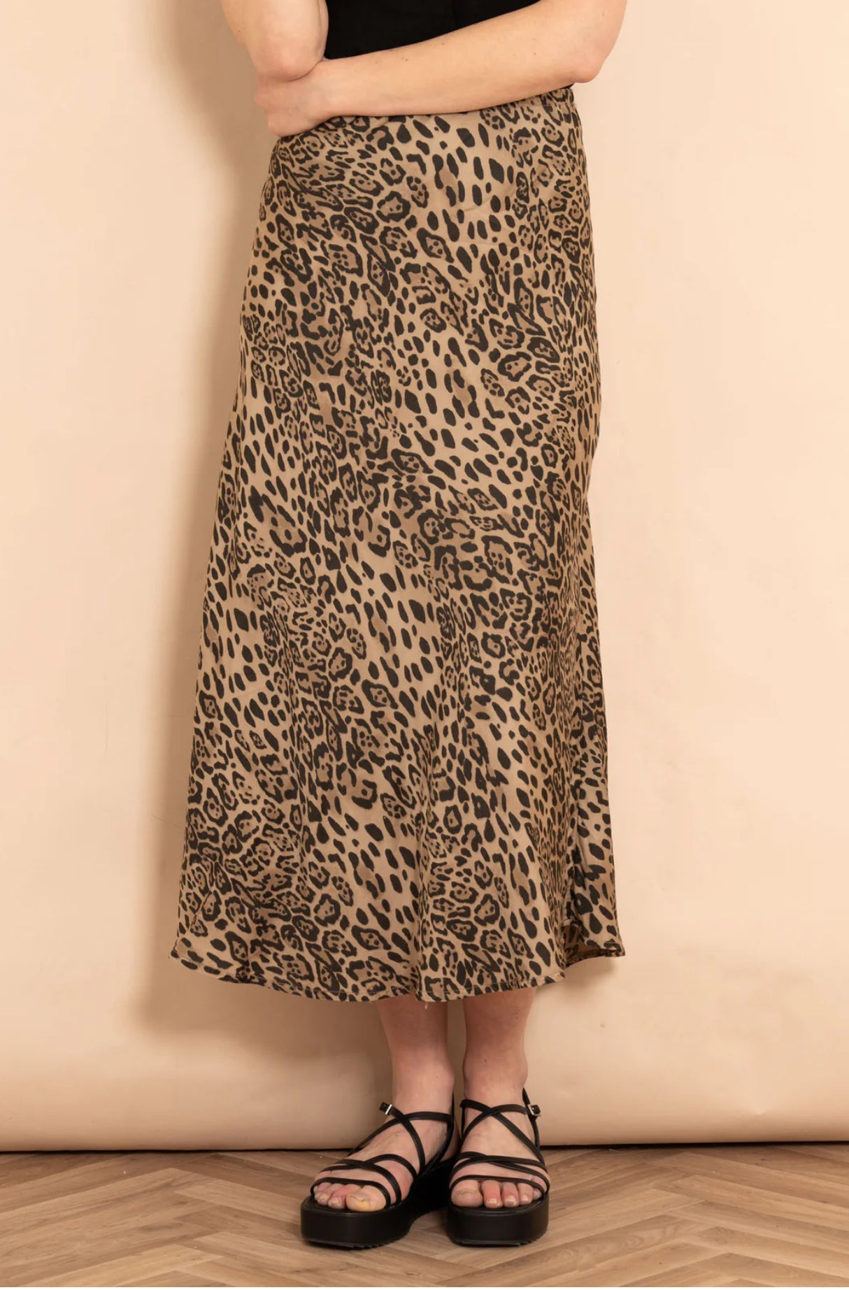 Cassie Midi Slip Skirt - Neutral, Leopard Print