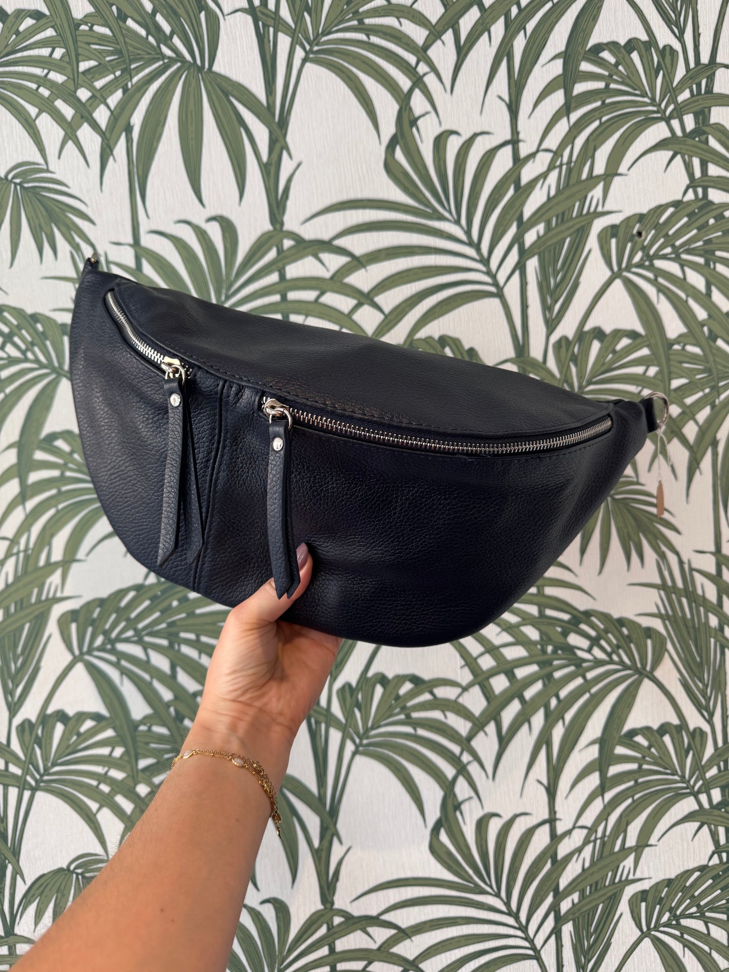 Leather Large Sling Bag Navy