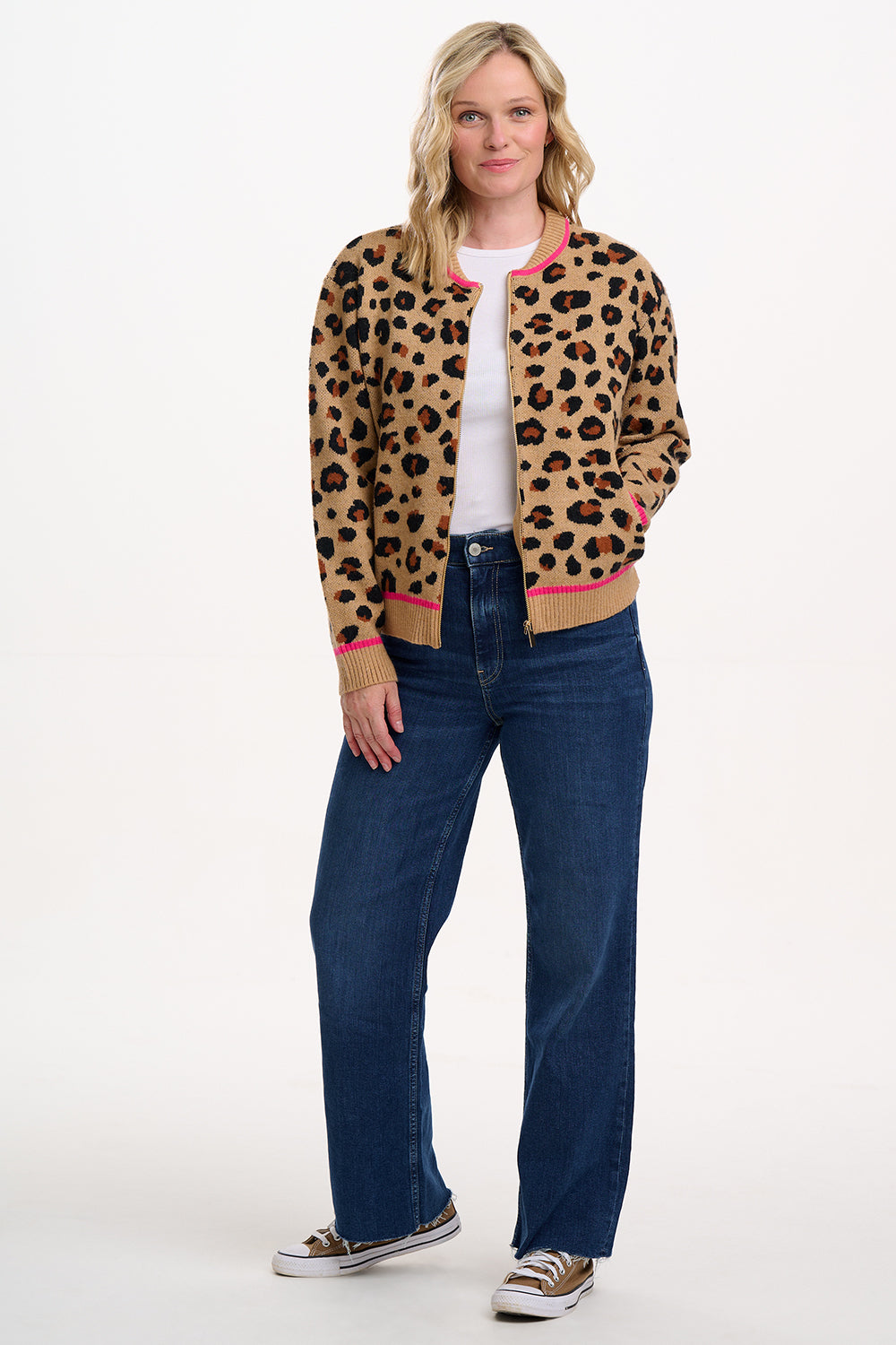 Solana Knitted Bomber - Tan/Black, Natural Leopard