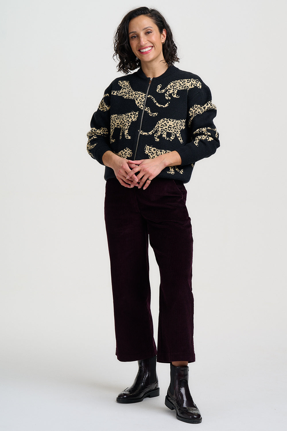 Solana Knitted Bomber Jacket - Monochrome Leopard