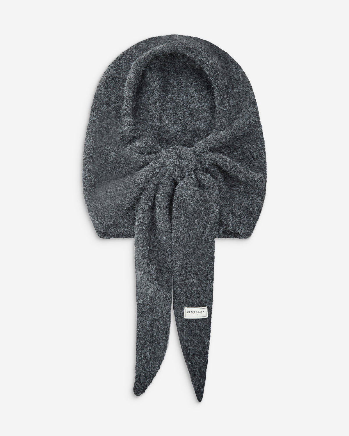 KNITTED HOODED SCARF CHARCOAL BRIONY