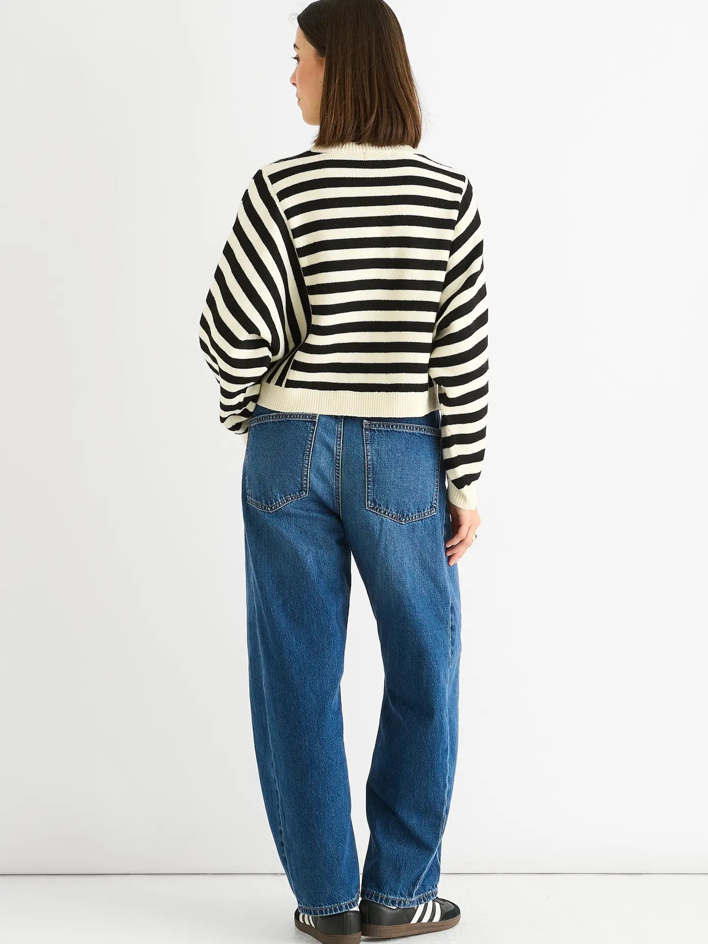 White Recycle Contrast Stripe Loose Fit Knit Jumper