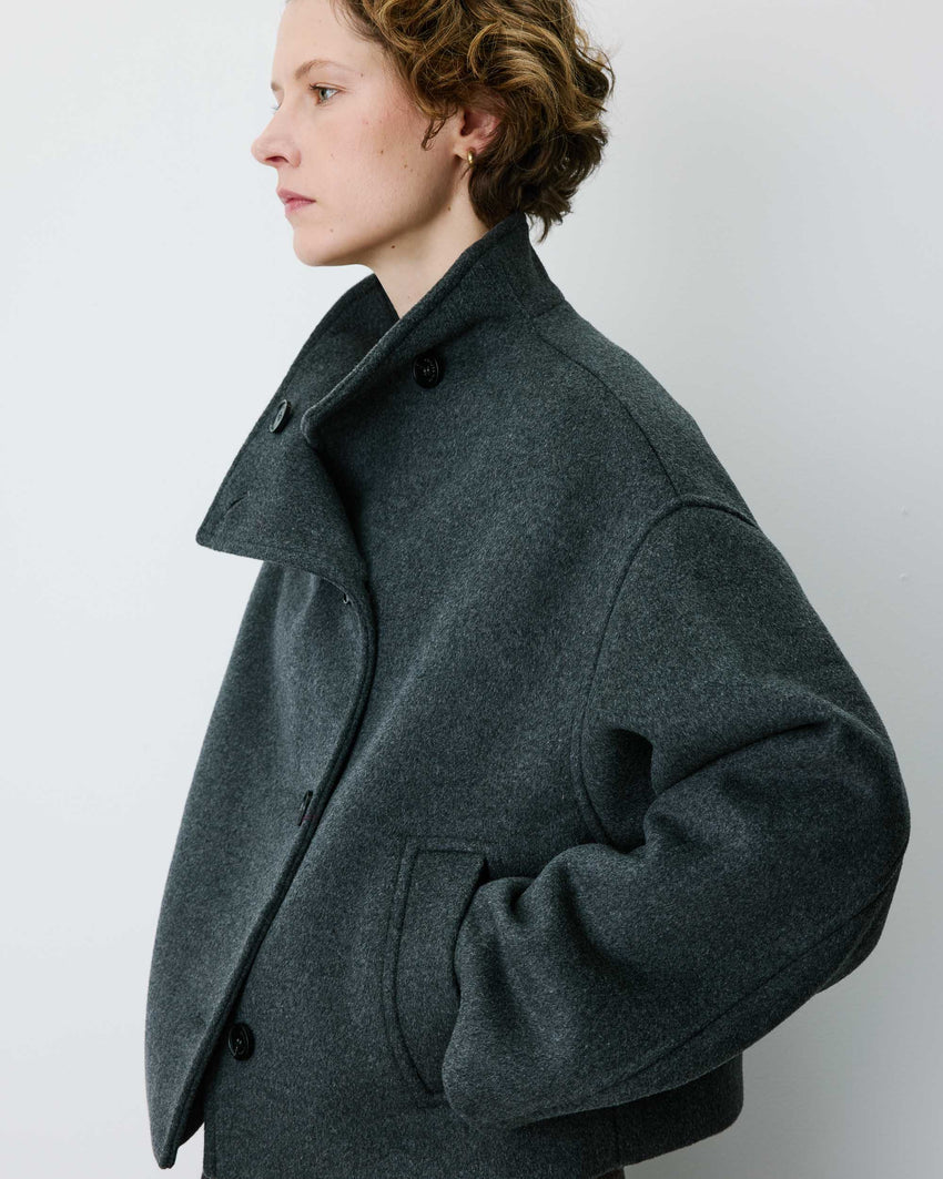 WOOL-BLEND SHORT COAT WITH HIGH COLLAR ANTHRACITE BLANCA