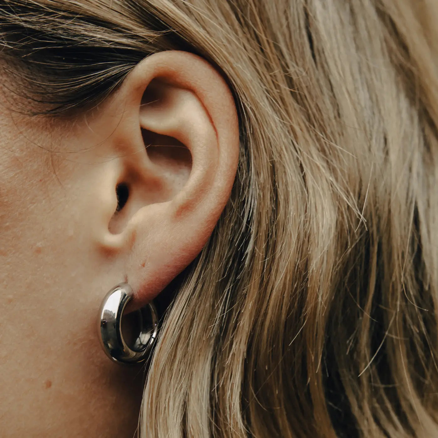 Silver Medium Leverback Bold Hoop Earrings