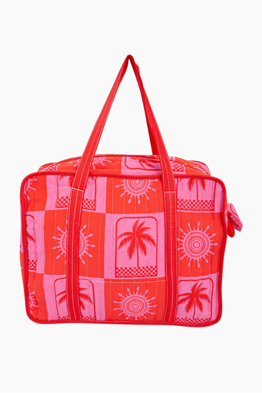 Palm Tree Double Handle Tote Bag in Red/Pink