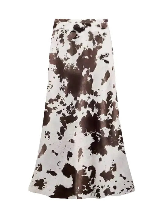 Satin Slip Skirt in Cowhide Print